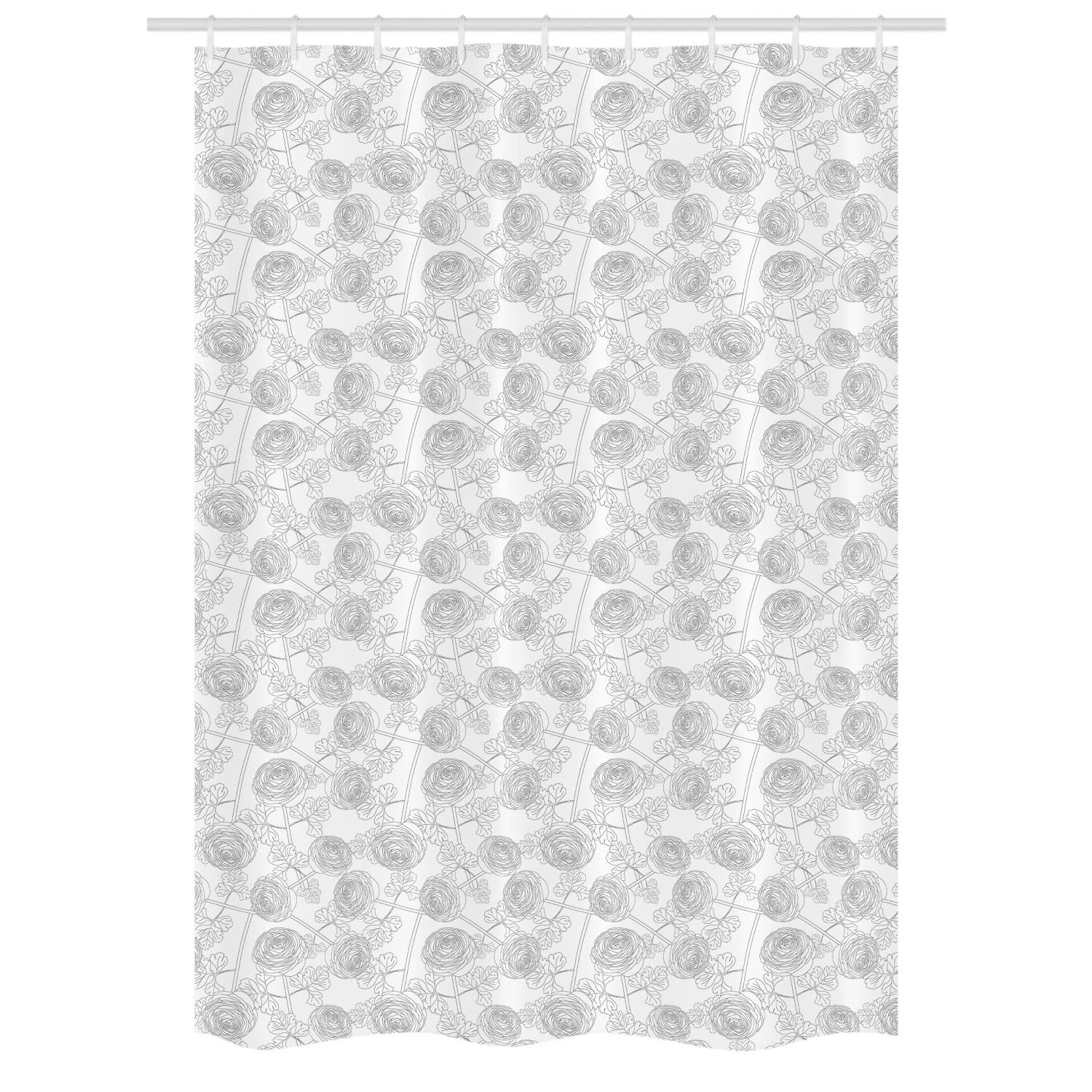 Ambesonne Sketch Stall Shower Curtain - Ranunculus Asiaticus Flower Drawing Pattern on White Backdrop, 54x78 Inch Bathroom Decor with Hooks, Waterproof Fabric for Modern & Vintage Bathrooms