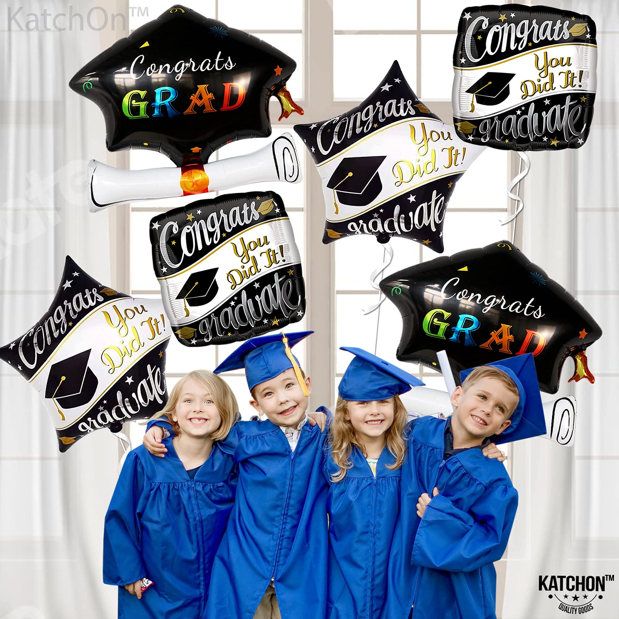 KatchOn Graduation Balloons 22 Inch - Pack of 6 Foil Mylar Balloons for Class of 2024 Decorations | Perfect for Graduation Parties, School Events & Photo Backdrops