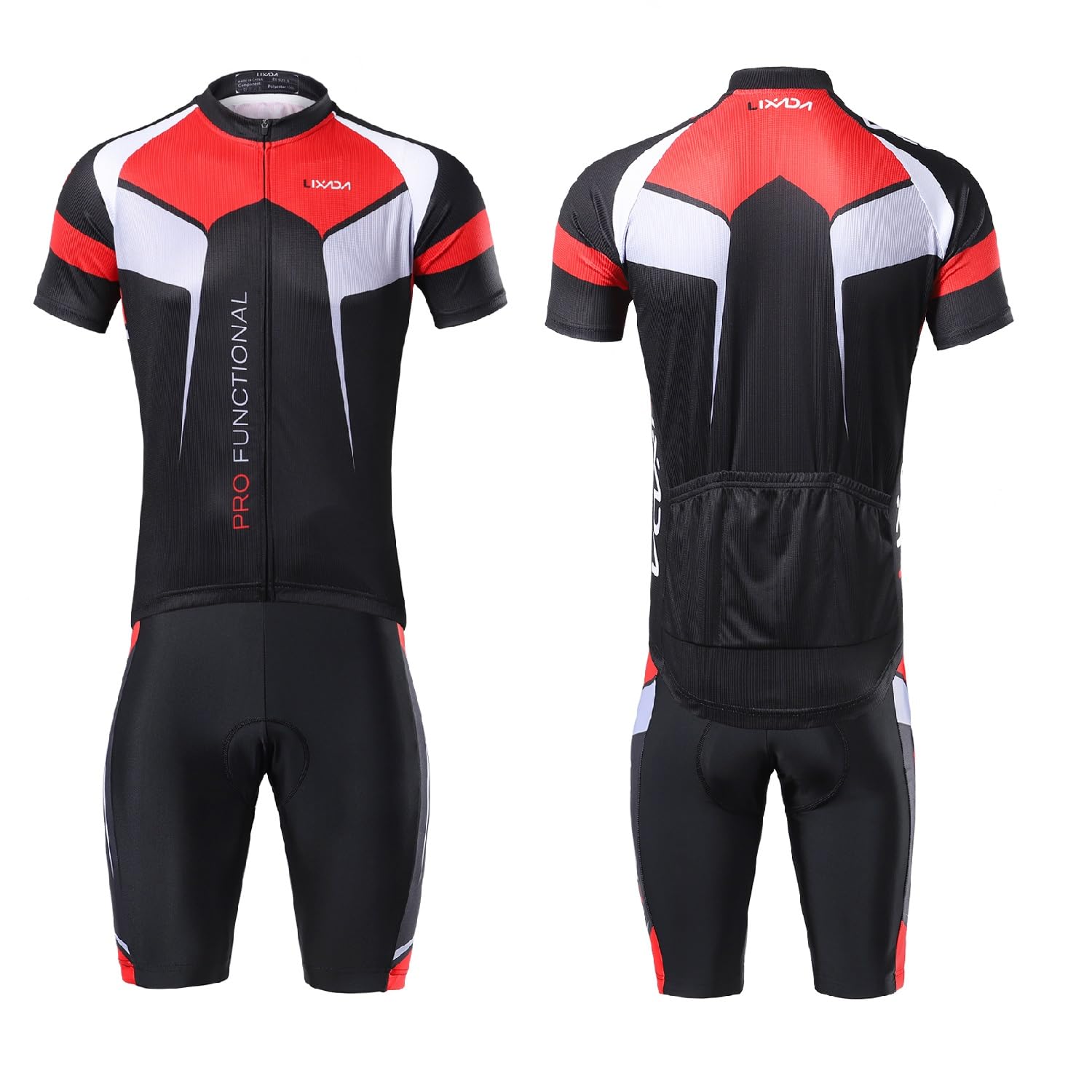 Lixada Men's Cycling Jersey & Padded Shorts Set - Quick-Dry Breathable Bike Shirt & Shorts for Summer Road Biking, Mountain Cycling & Outdoor Sports
