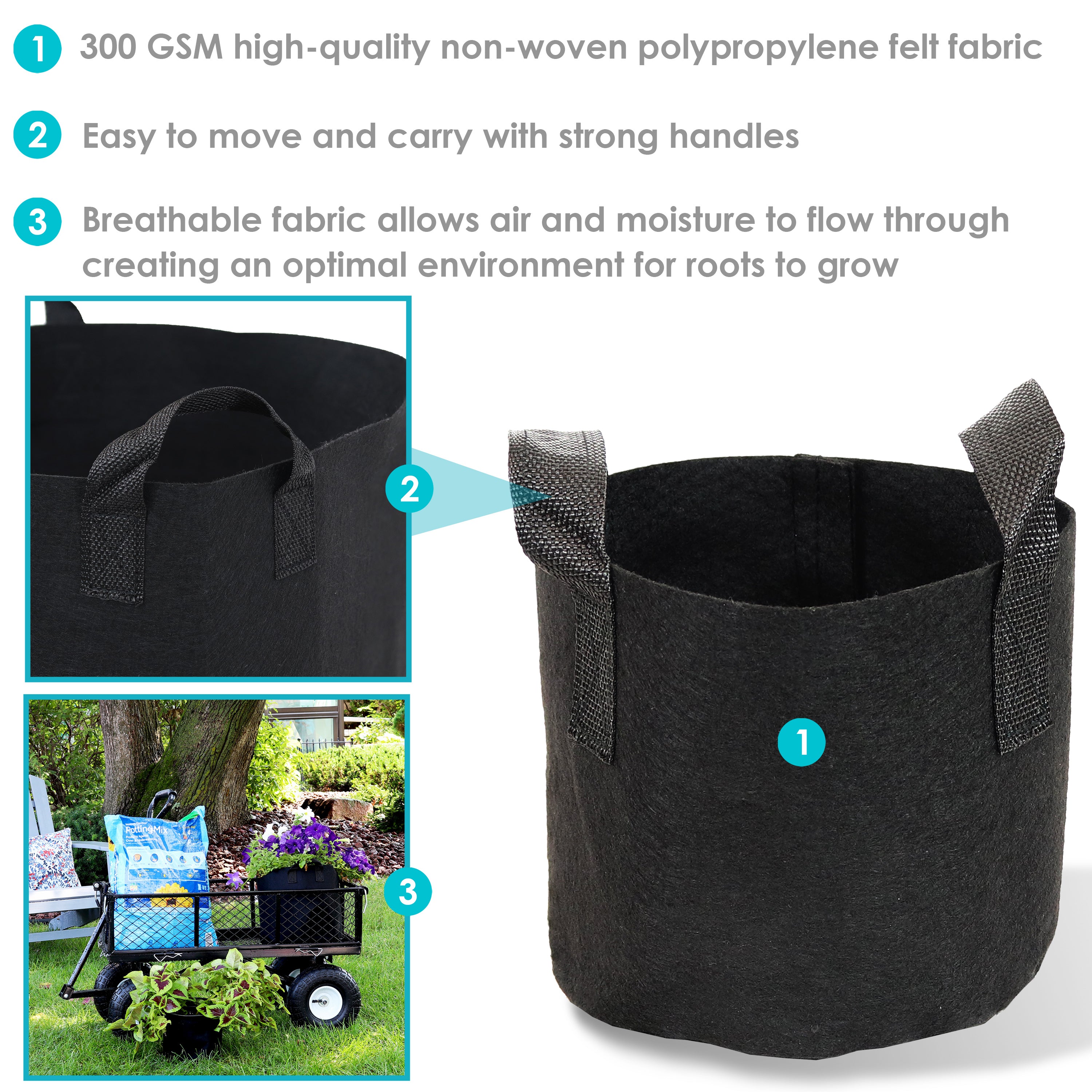 Premium Black Garden Grow Bags for Vegetables & Plants - Heavy Duty Fabric Pots with Reinforced Handles - Ideal for Raised Beds, Container Gardening & Urban Farming