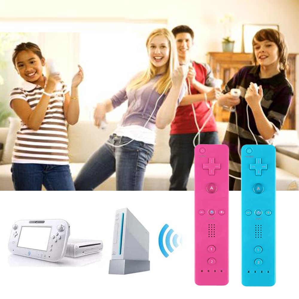 Upgraded Wii Remote Controller 2-Pack - Wireless for Wii & Wii U (Blue & Pink) - Perfect for Gaming & Family Fun
