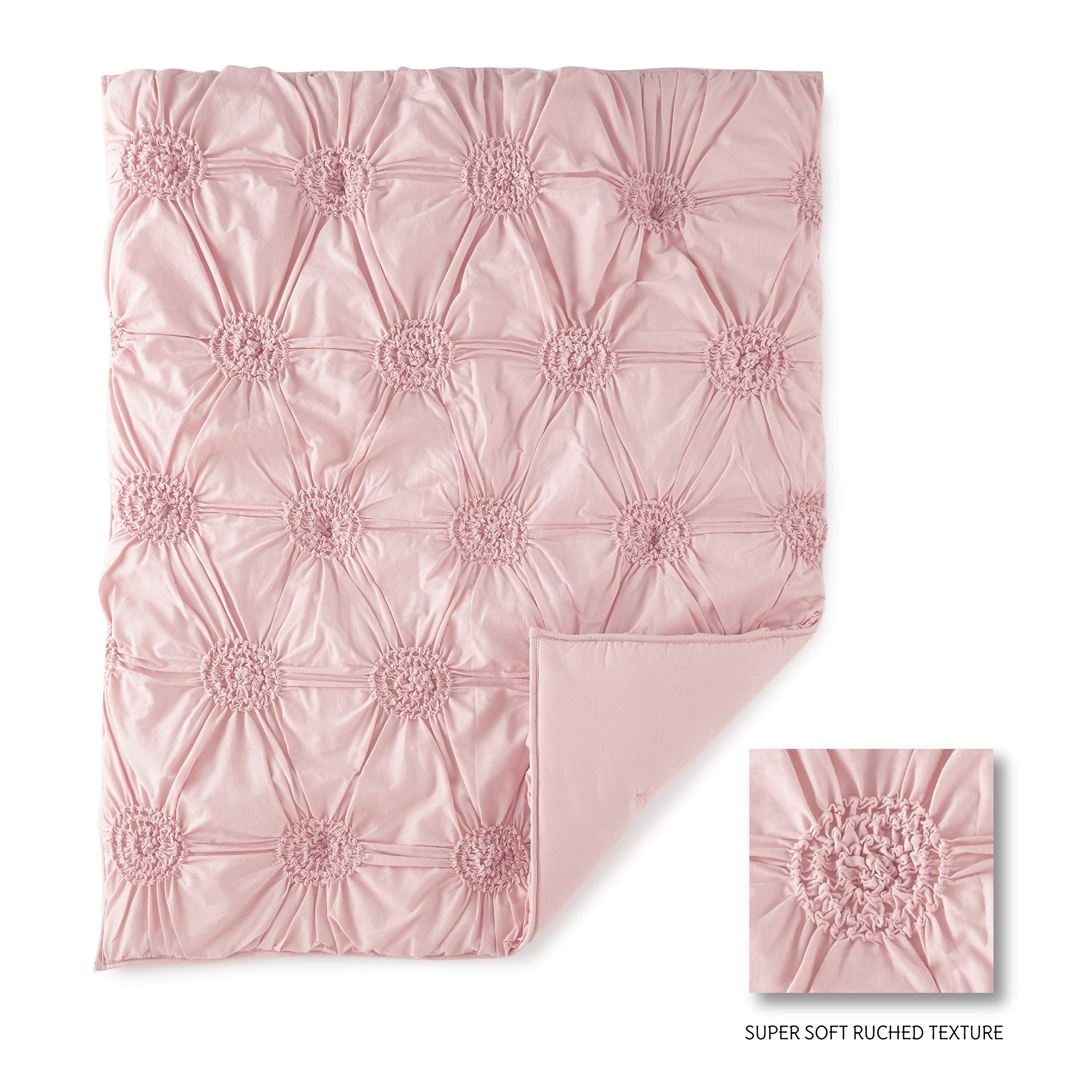 Levtex Baby Willow 5-Piece Crib Bedding Set - Soft Rosette Pintuck Nursery Collection in Pink (Quilt, Fitted Sheet, Diaper Stacker, Wall Decal & Crib Skirt) - Perfect for Newborn & Toddler Room Decor, Baby Shower Gifts & Cozy Nursery Essentials