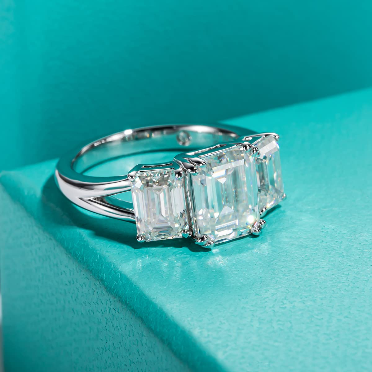 AnuClub 3 Stone Moissanite Engagement Ring - D Color VVS1 Round/Emerald/Marquise Cut 925 Sterling Silver Wedding Promise Ring for Women | Anniversary Gift, Proposal, Bridal Jewelry