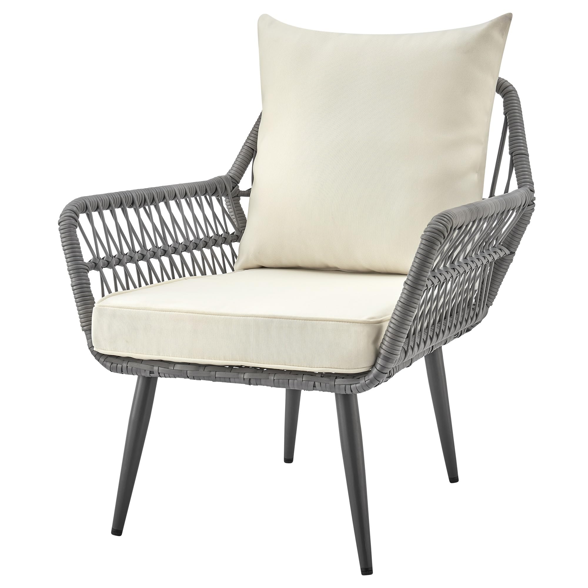 Portofino 4-Piece Outdoor Patio Set with Waterproof Cushions - Rope Wicker Conversation Set Includes 2 Armchairs, Loveseat & Tempered Glass Coffee Table - Cream - Perfect for Backyard, Garden, Poolside or Terrace Relaxation