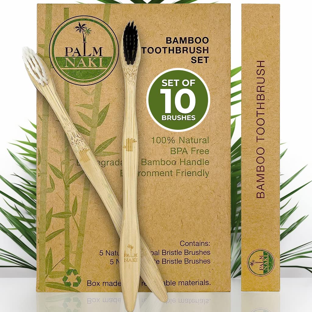 Eco-Friendly Bamboo Toothbrushes 10 Pack - Biodegradable Soft Bristle Toothbrushes, BPA Free, Natural & Sustainable Oral Care - Perfect for Travel, Home & Zero Waste Lifestyle