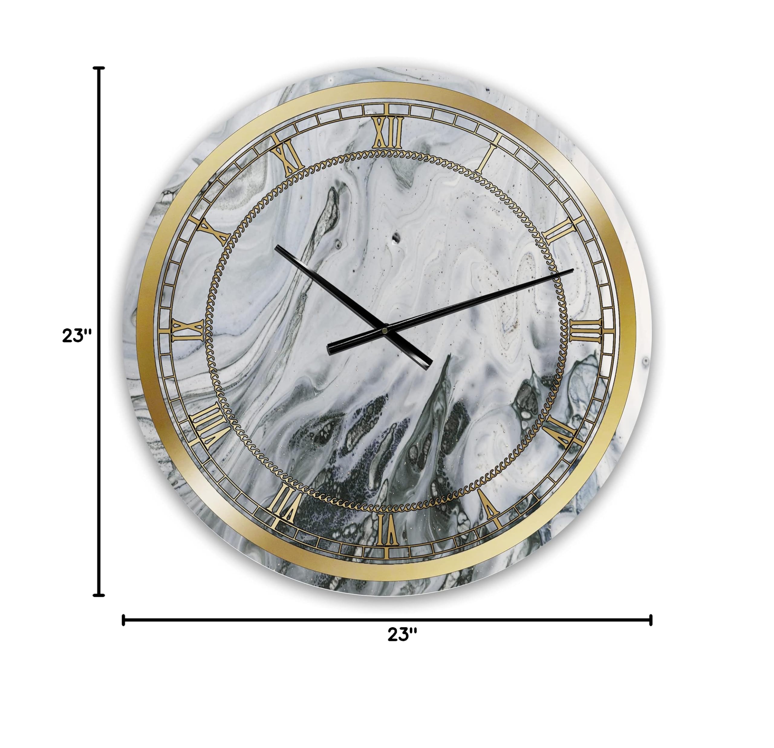 Elegant Marble Gray & White Wall Clock with Gold Accents - Perfect for Home, Bedroom, Bathroom, Office & Living Room Decor | Stylish Timepiece for Modern Interiors