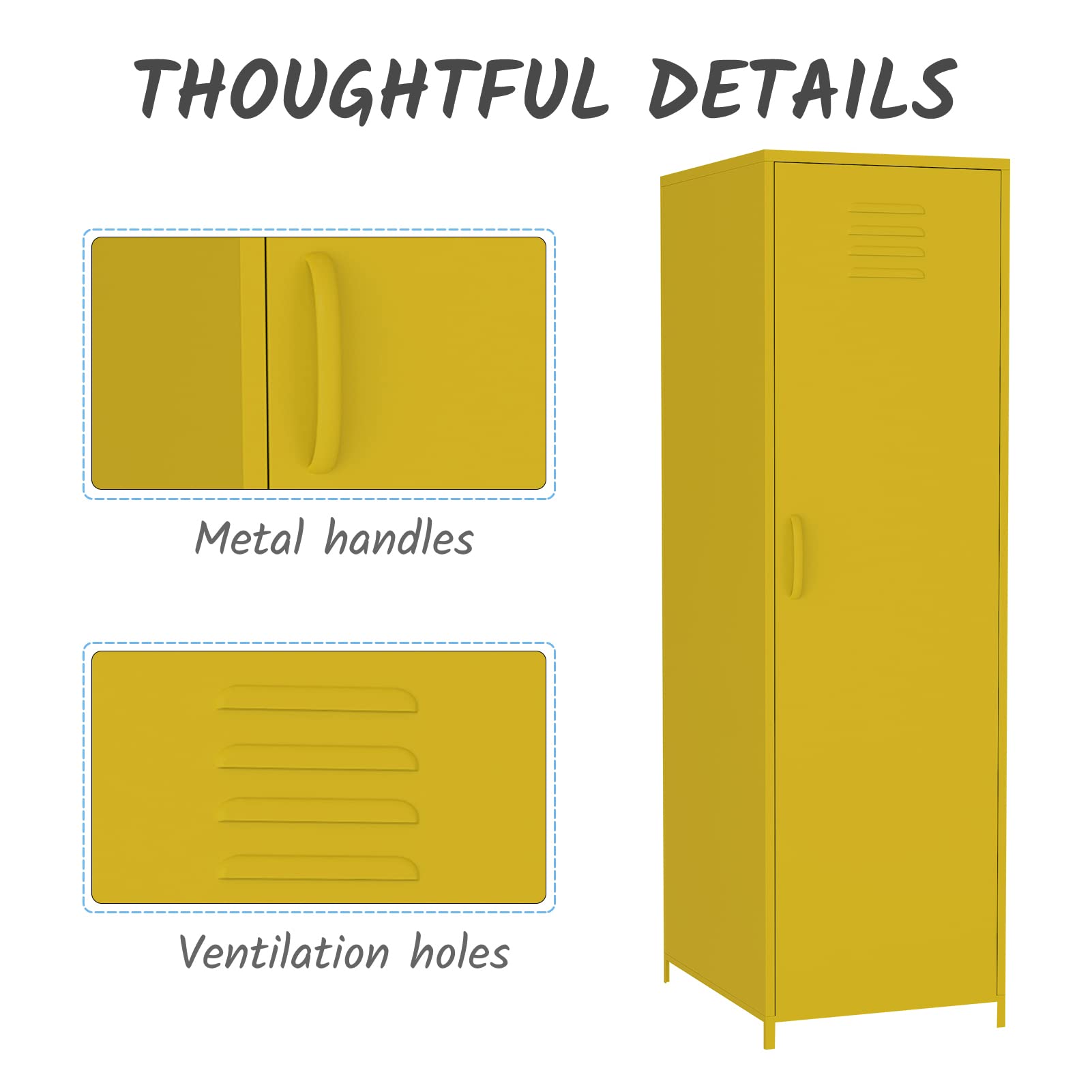 Steel Locker Cabinet with Hanging Rod & Shelves - Single Door Metal Storage Locker for Bedroom, School & Classroom - Organize Toys, Clothes & Accessories - Durable Yellow Storage Solution for Home & Office Use