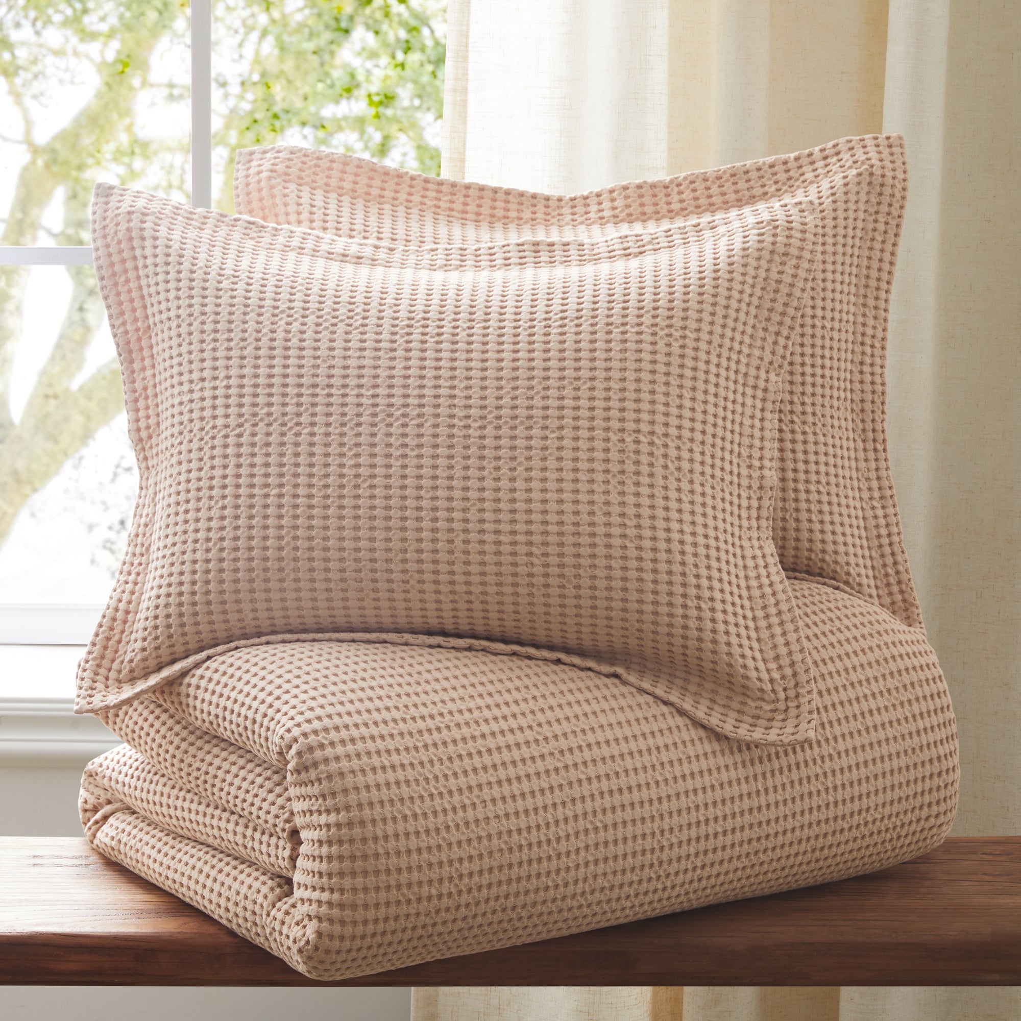 Mills Waffle Duvet Cover Set - Soft Textured Bedding for Cozy Comfort - Perfect for Master Bedroom, Guest Room & Dorm Decor