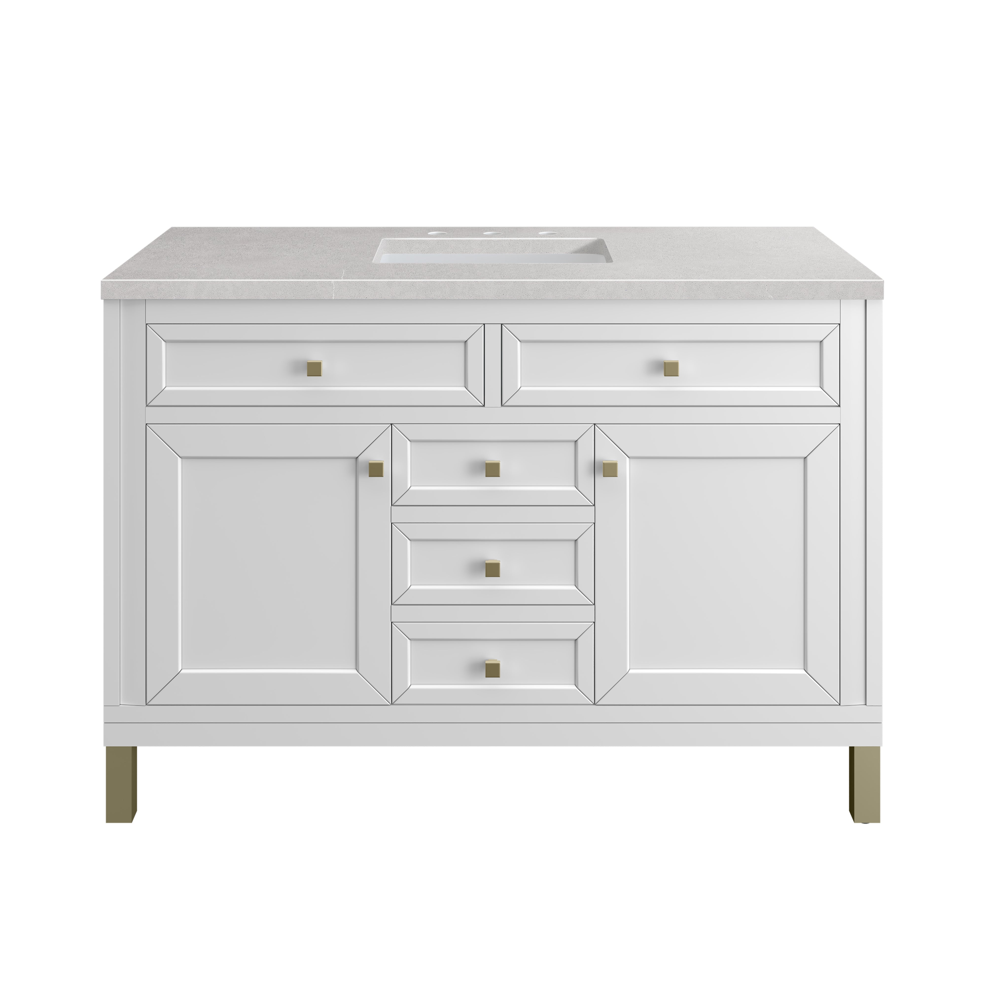 Chicago 48 Inch Single Bathroom Vanity Set with Glossy White Finish & 3CM Eternal Serena Stone Top - Perfect for Modern Home Bathroom Remodeling and Space-Saving Design