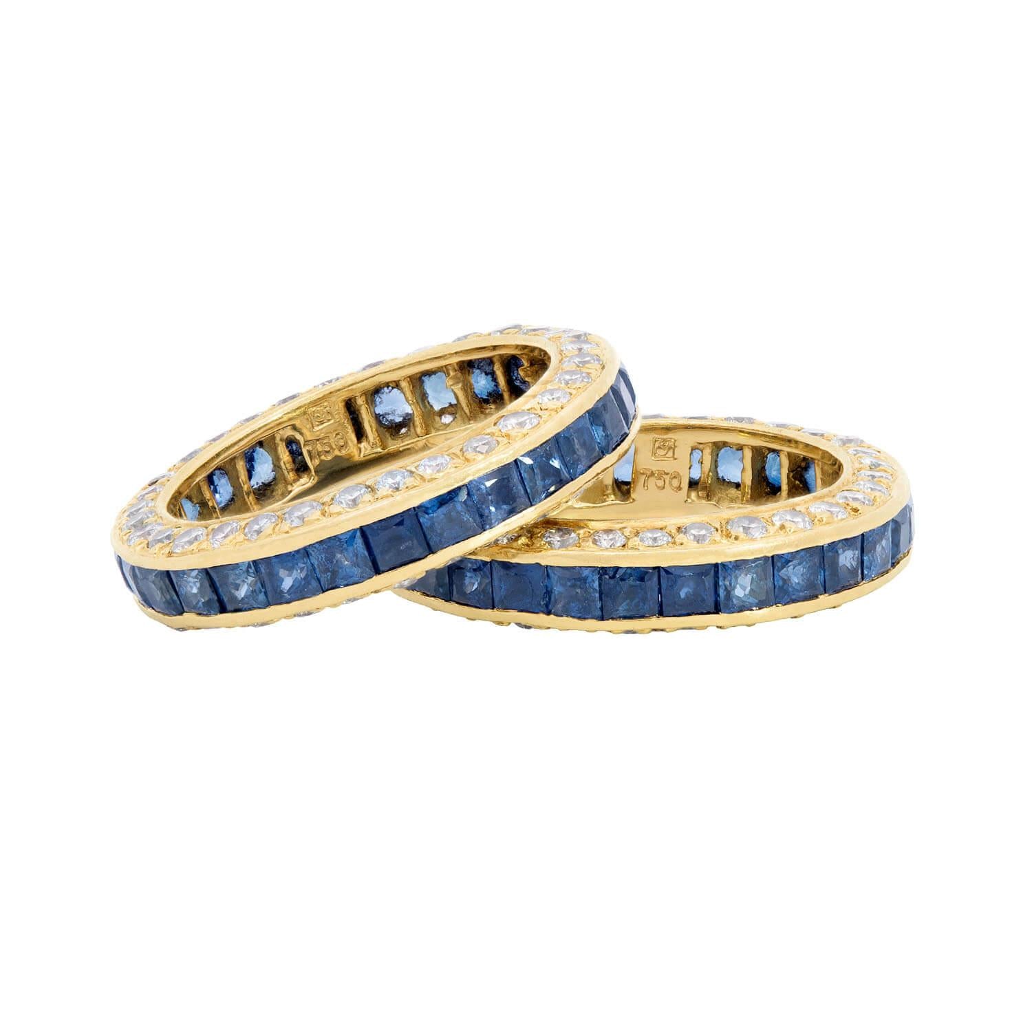 18k Gold Sapphire and Diamond Eternity Wedding Band Set - Elegant Bridal Jewelry for Engagement, Anniversary & Special Occasions
