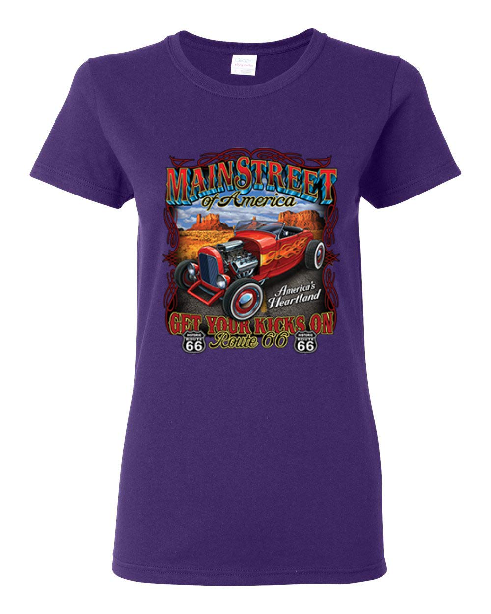Vintage Route 66 Hot Rod Cars & Trucks Graphic T-Shirt for Women - Retro American Road Trip Inspired Tee | Perfect for Travel Enthusiasts, Road Trips & Casual Outfits