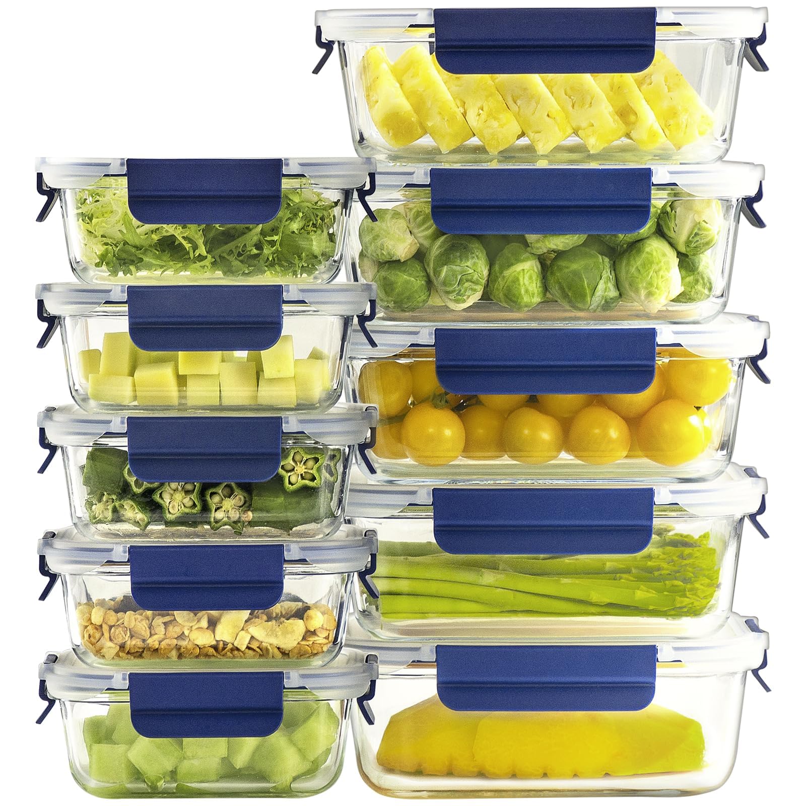 10-Pack Airtight Glass Food Storage Containers with BPA-Free Lids | Meal Prep & Lunch Box | Perfect for Kitchen Organization, Office Lunches & Leftovers Storage
