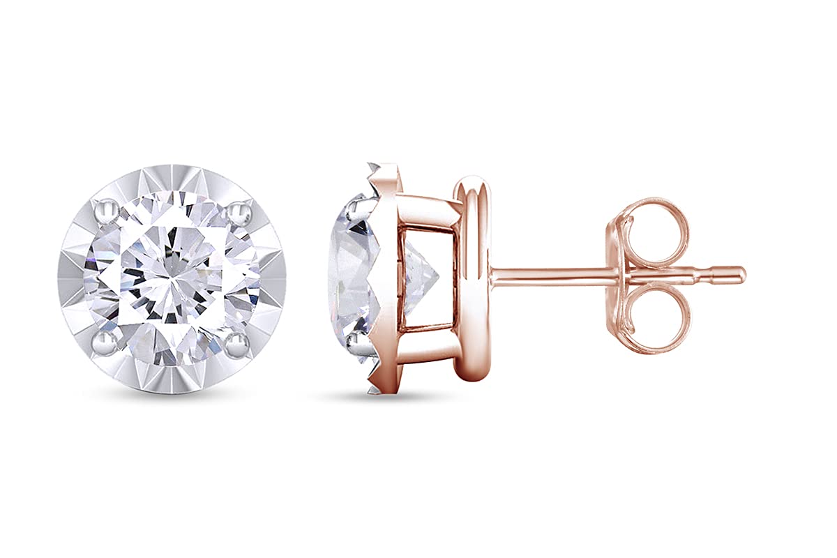 1/4 Carat Round Cut Natural Diamond Stud Earrings for Women - 14K Gold Plated 925 Sterling Silver Solitaire Jewelry (I2-I3 Clarity, I-J Color, 0.25 CTTW) - Perfect for Everyday Wear, Gift Giving & Special Occasions
