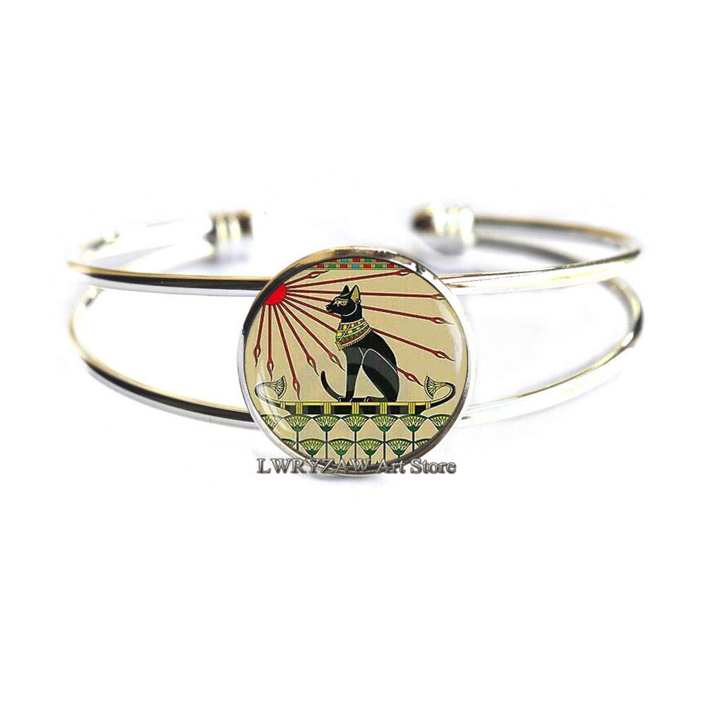 Egyptian Cat Jewelry - Bastet Bracelet with Black Cat Charm, Handmade Egyptian Bangle for Women | Perfect for Boho Fashion, Gift Giving & Spiritual Protection