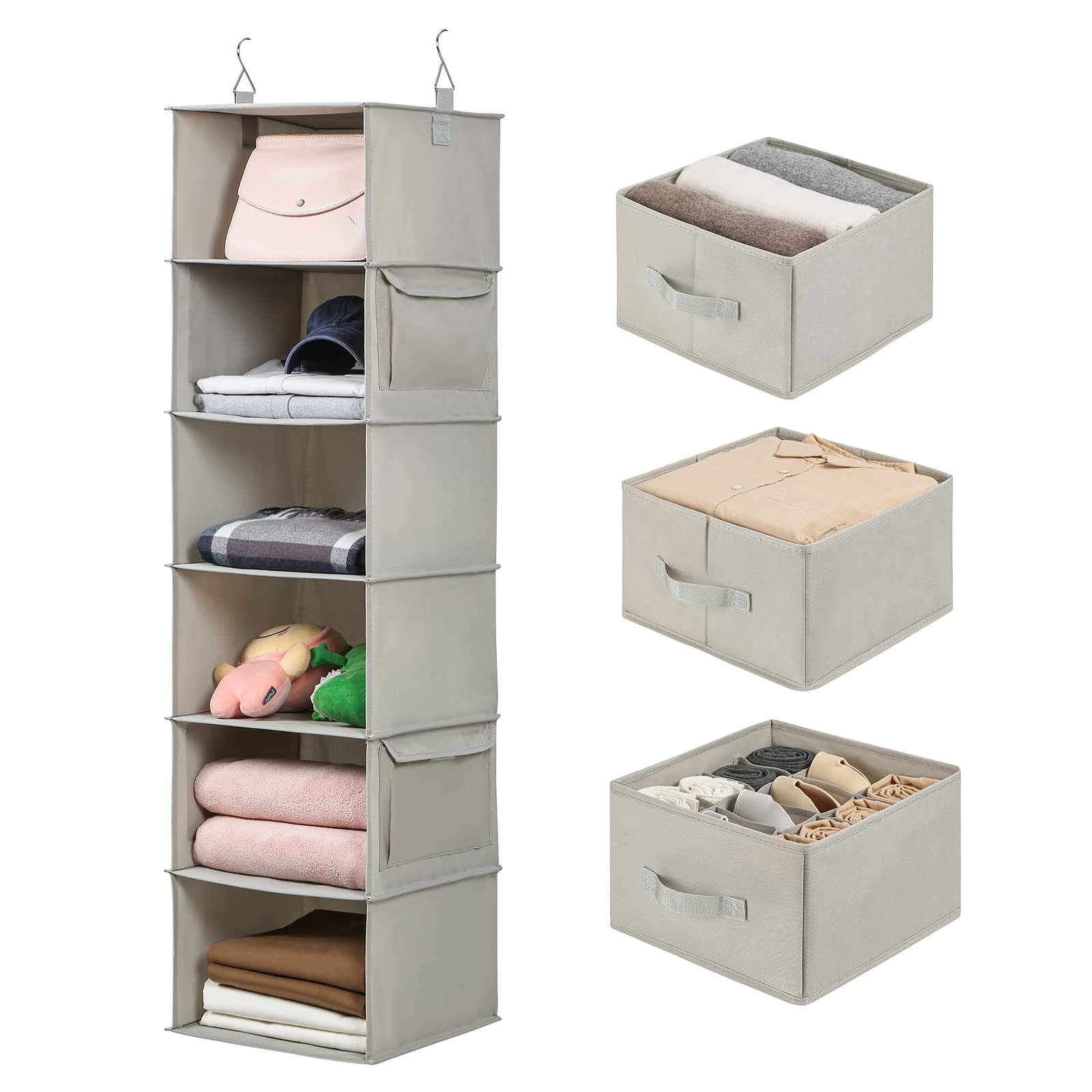 Vailando 6-Shelf Hanging Closet Organizer with 2 Large Drawers & 1 Compartment Drawer - 12
