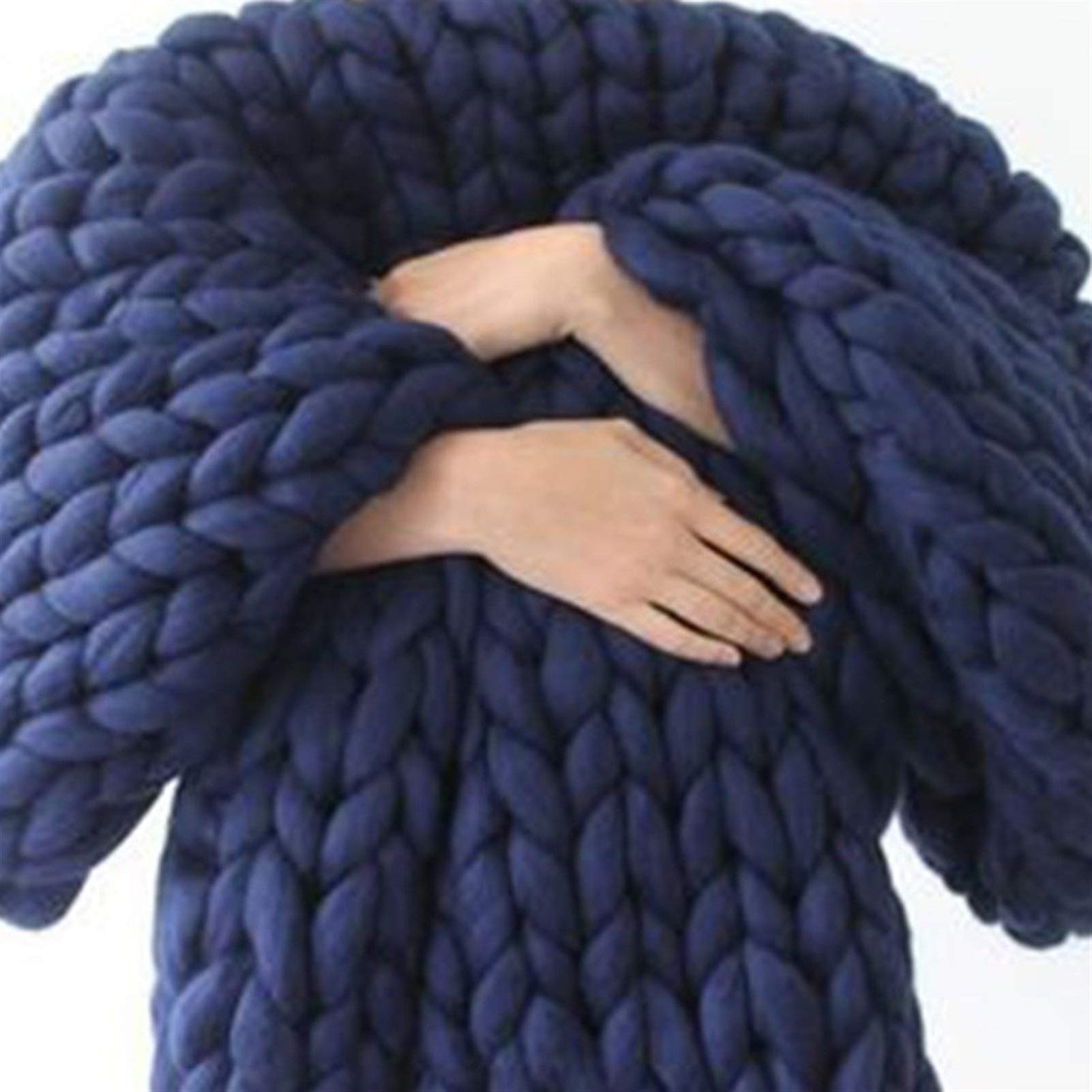 ZFF Handwoven Chunky Knit Blanket - Super Soft & Cozy Large Throw Blanket for Bed, Sofa, Couch - 51×67in (130×170cm) Navy Blue Home Decor Gift - Perfect for Winter Nights, Living Room Relaxation & Cozy Home Ambience