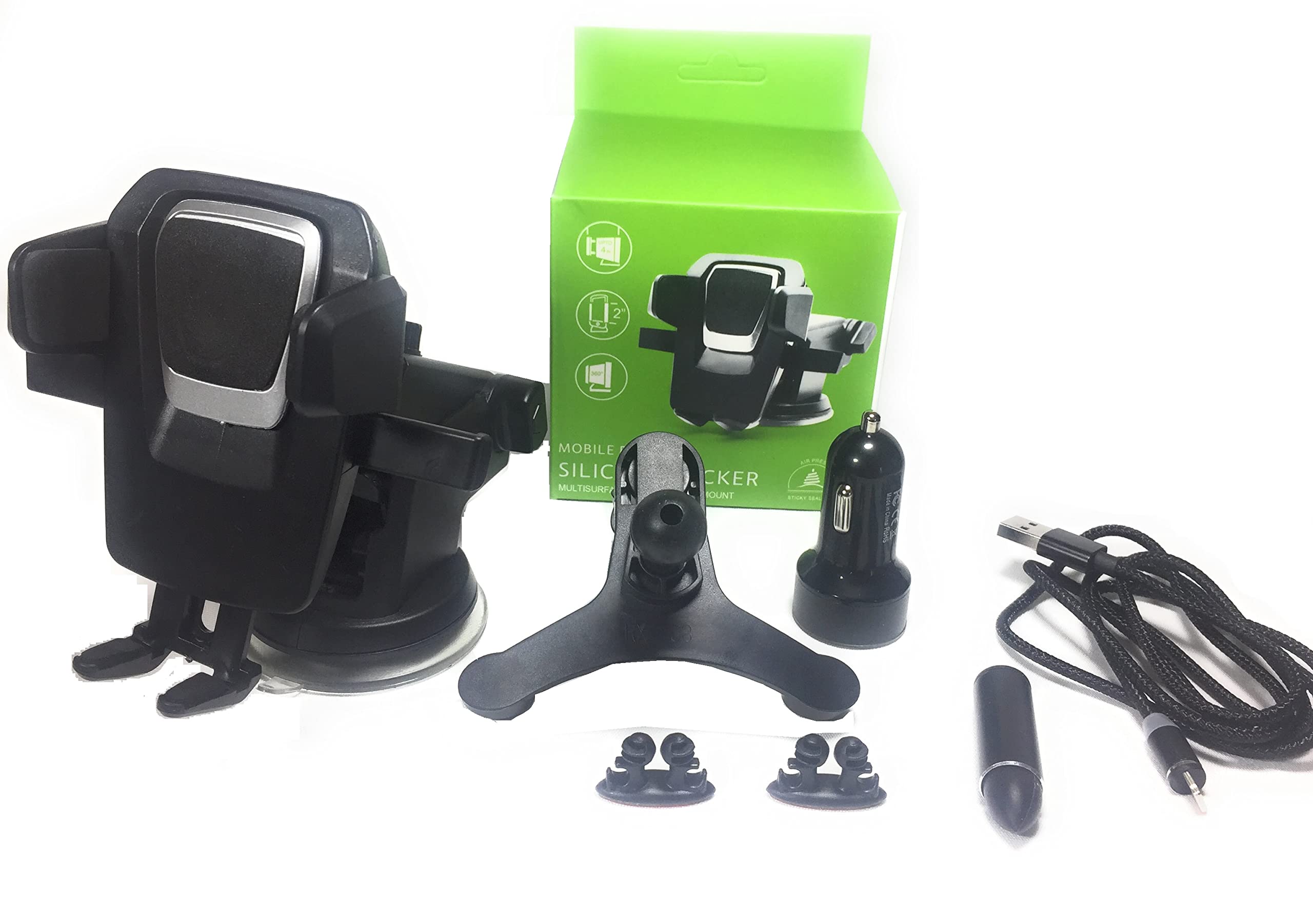 Weststone 6-in-1 Car Phone Mount Holder with Fast Charging Cable & USB Charger - One-Hand Operation, Night Vision Compatible - Perfect for Commuting, Road Trips & GPS Navigation