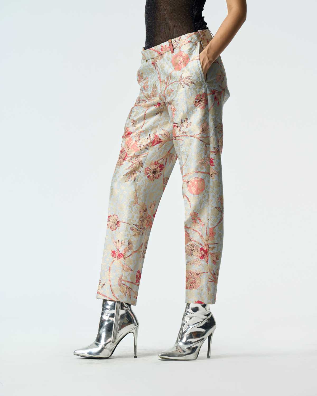 Elegant Classic Silk Brocade Trousers in Ice Blue - Perfect for Formal Events, Weddings & Special Occasions
