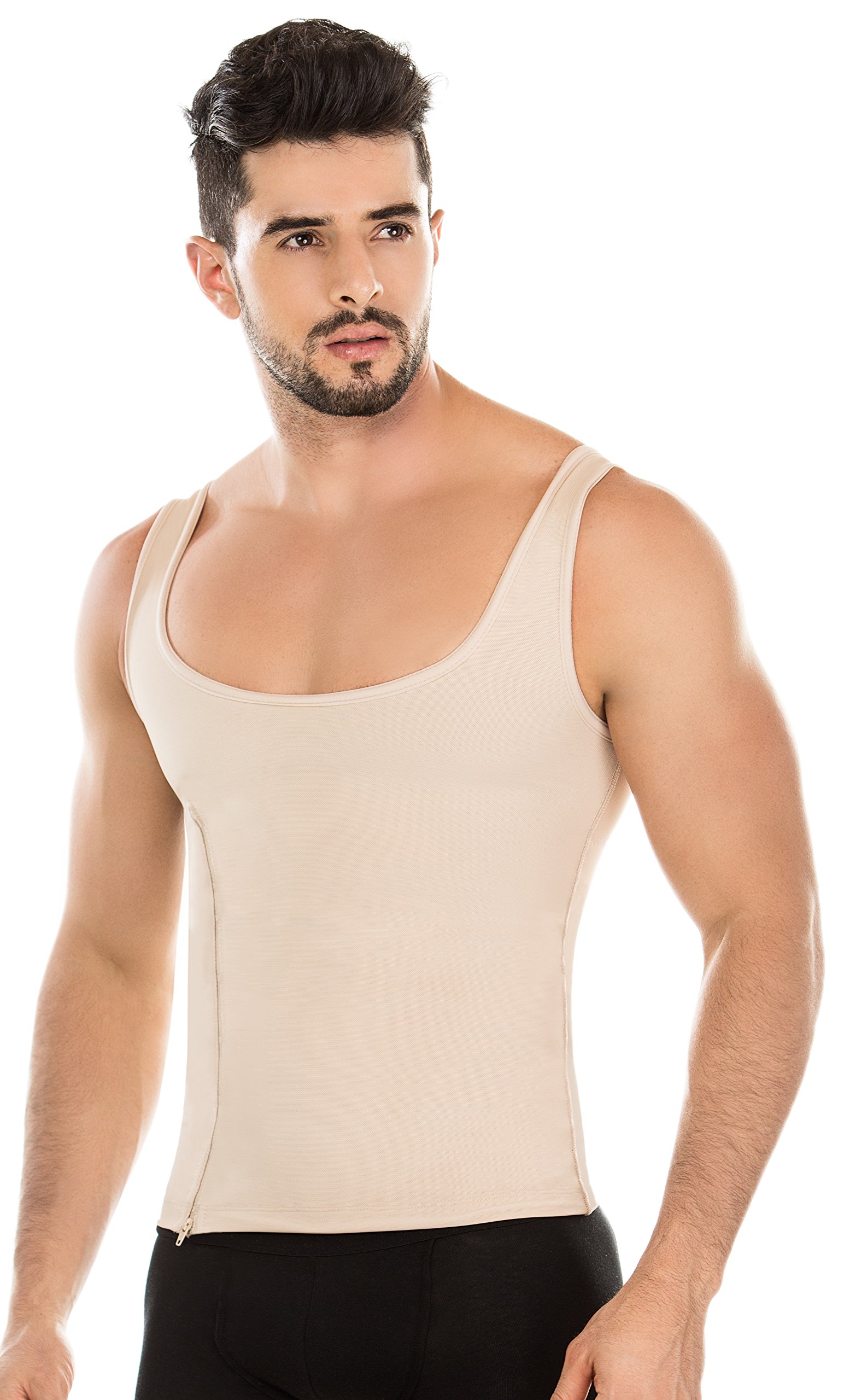 ShapeEager Men's Compression Shirt - Abdominal Support Workout Top with Back Zipper for Gym & Fitness Training