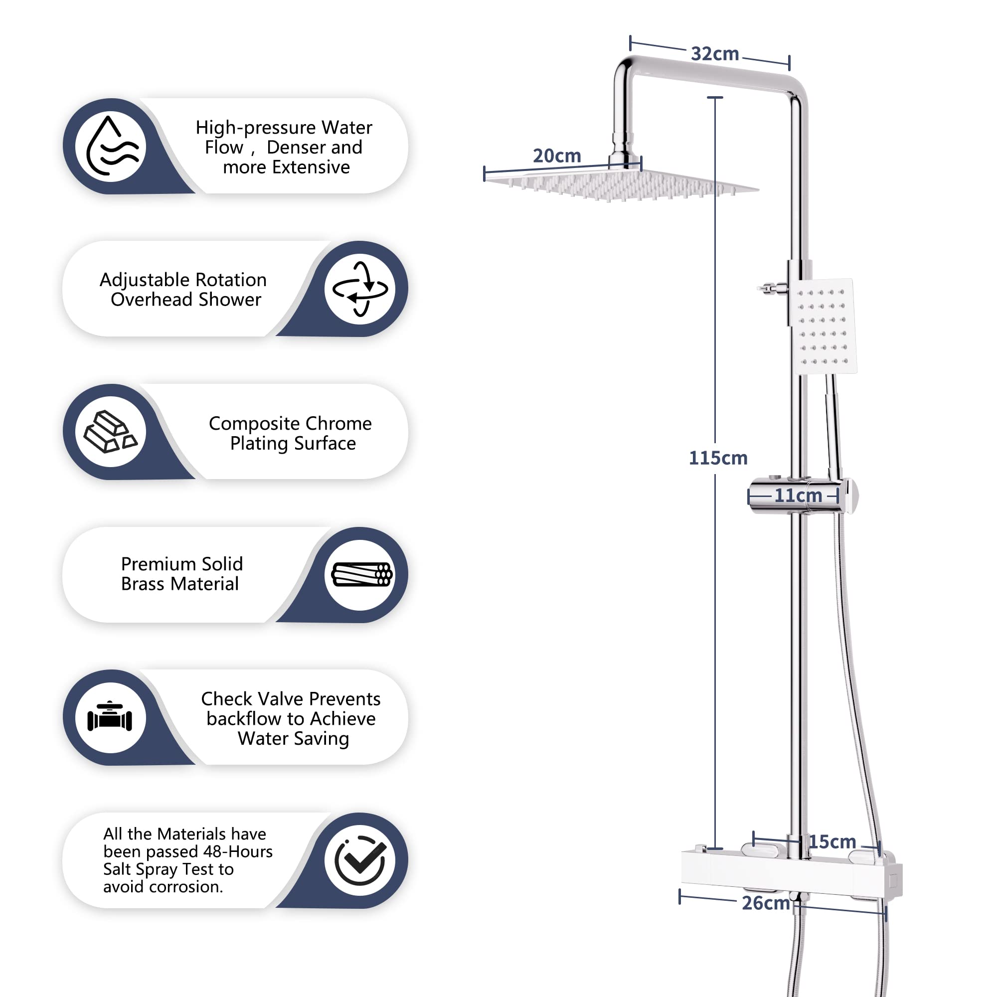 Premium MORADO 304 Stainless Steel Thermostatic Shower Column System with Mixer, Modern Rain Shower Head & 3-Function Hand Shower - Perfect for Luxurious Bathroom Upgrades & Spa-Like Experience