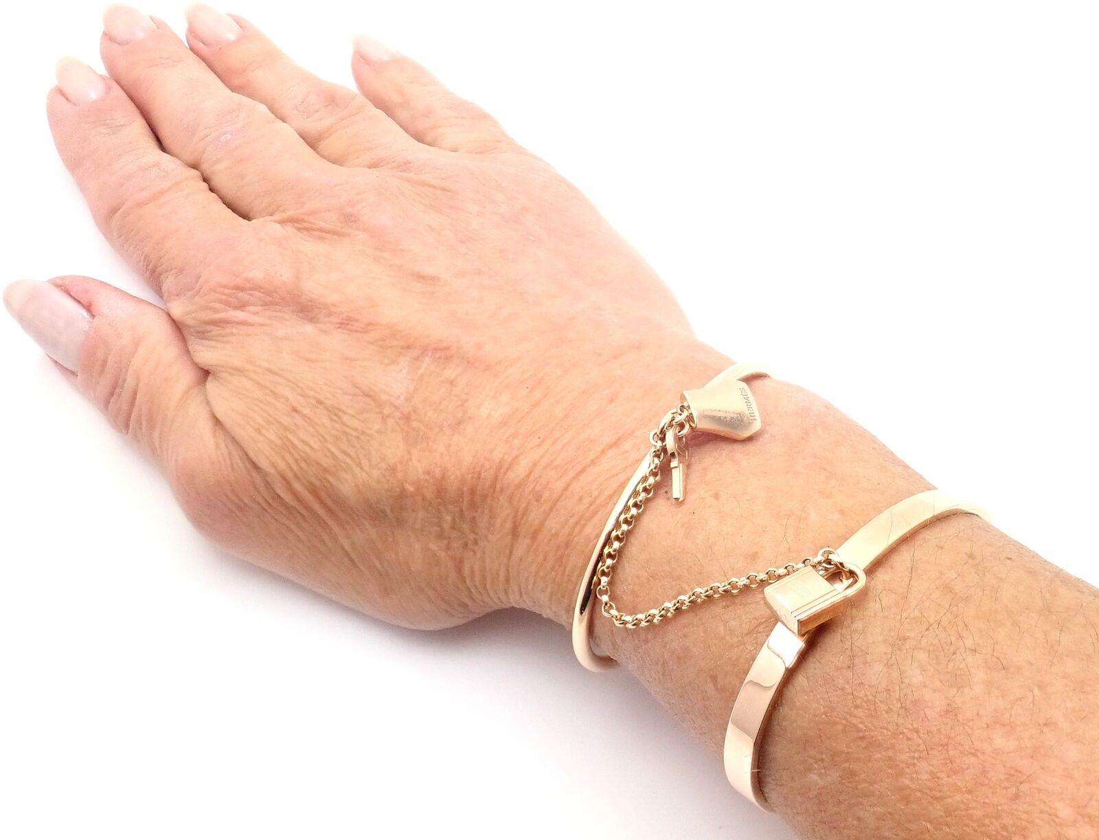Authentic Hermes 18K Rose Gold Kelly Clochette Double Cuff Bangle Bracelet - Luxury Jewelry for Women, Perfect for Weddings, Parties & Special Occasions