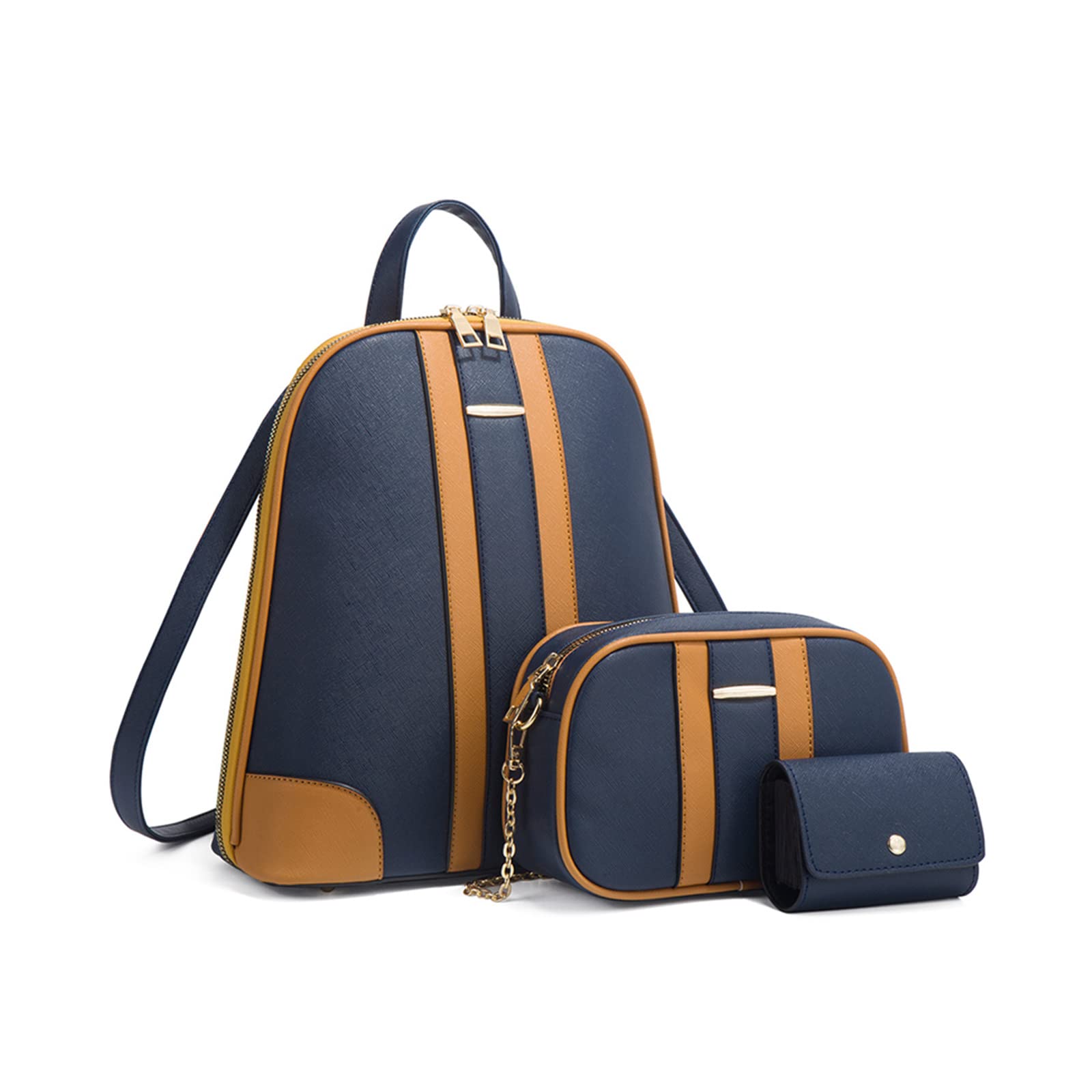 FANDARE 3-Piece Women's Backpack Set - PU Leather Shoulder Bags, Anti-Theft Rucksack for School, Work & Travel, Waterproof Daypack for Office, Shopping & Commuting (Blue) - Perfect for College, Business Trips & Daily Use