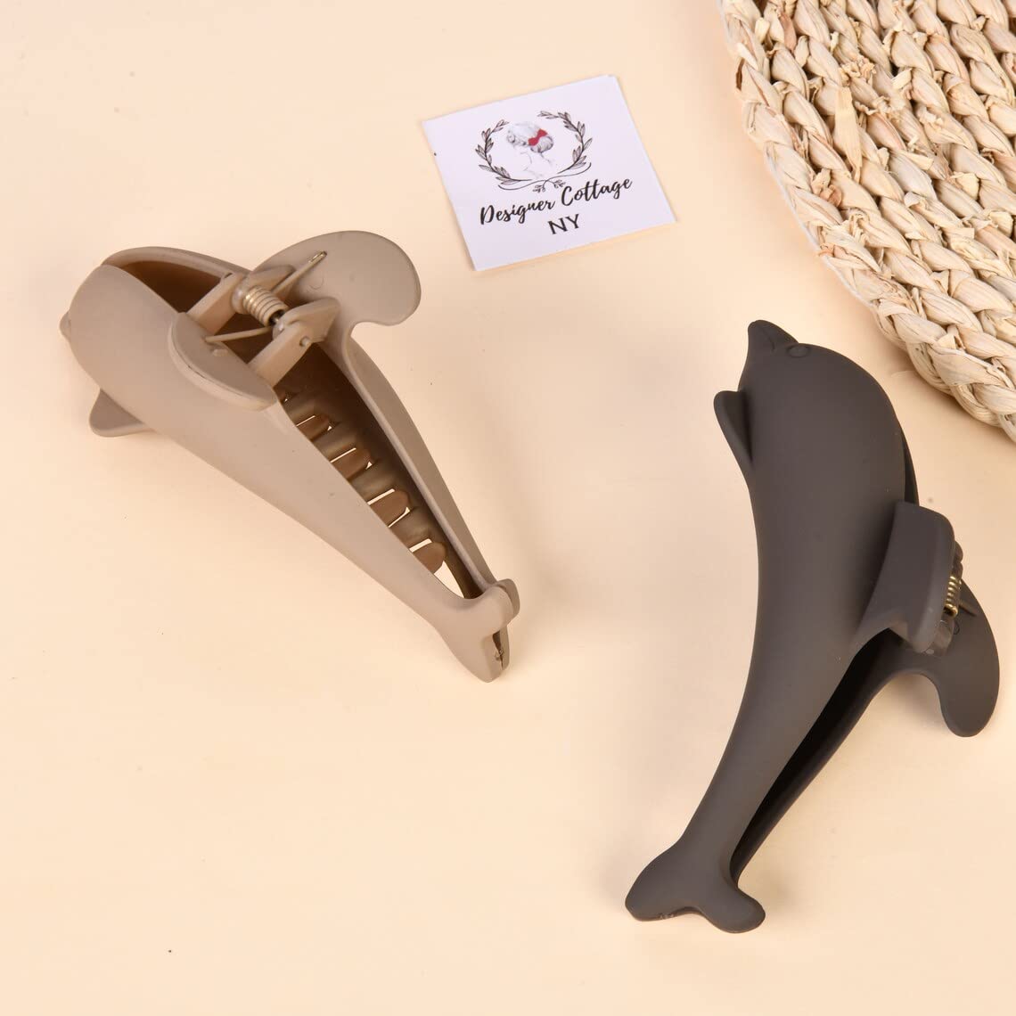 2 Pcs Matte Acrylic Dolphin Hair Claw Clips - Korean Style Cute Hair Accessories for Women & Girls, Non-Slip Hairpins for Ponytail, Bun & Updo Hairstyles - Perfect for School, Work & Daily Use