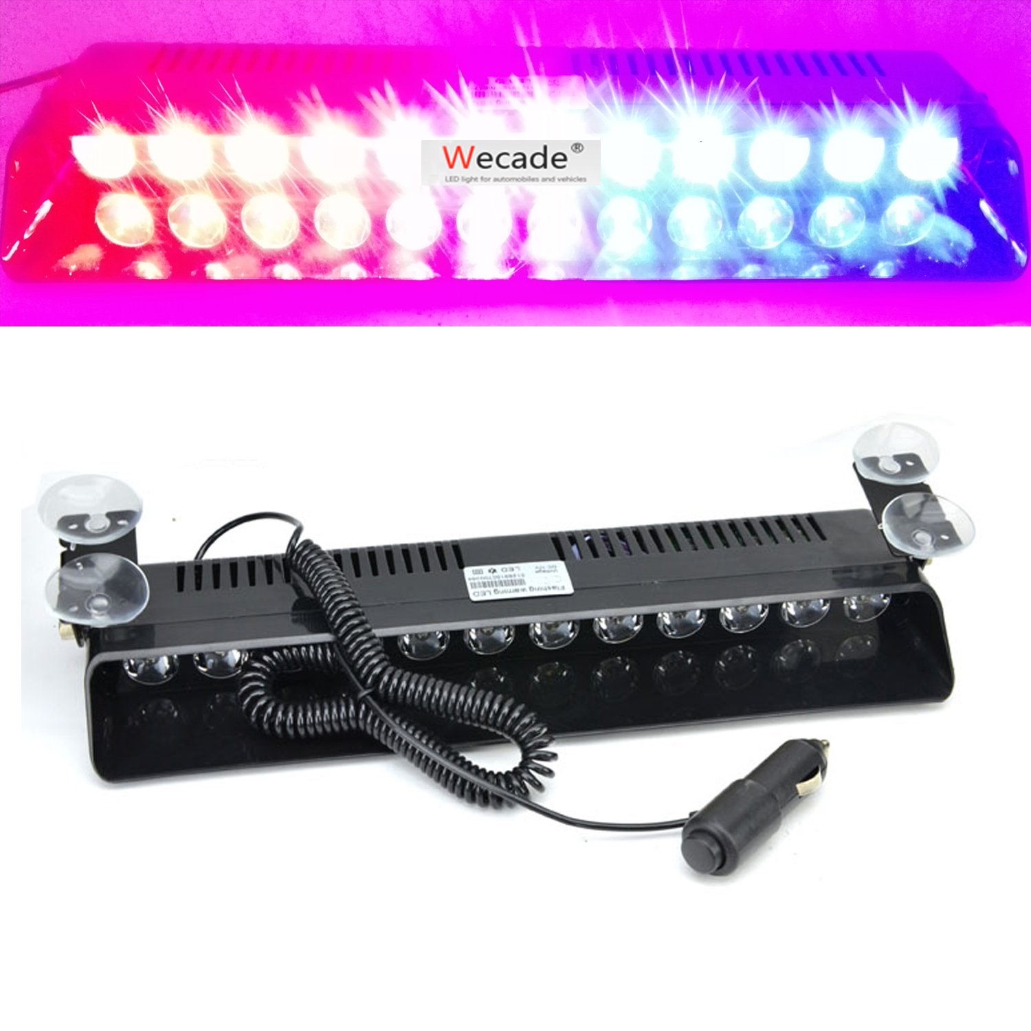 Wecade® 12W 12 LED Emergency Strobe Light for Cars & Trucks - Red/Blue Windshield Warning Beacon - Perfect for Roadside Emergencies, Construction Zones & Vehicle Breakdowns