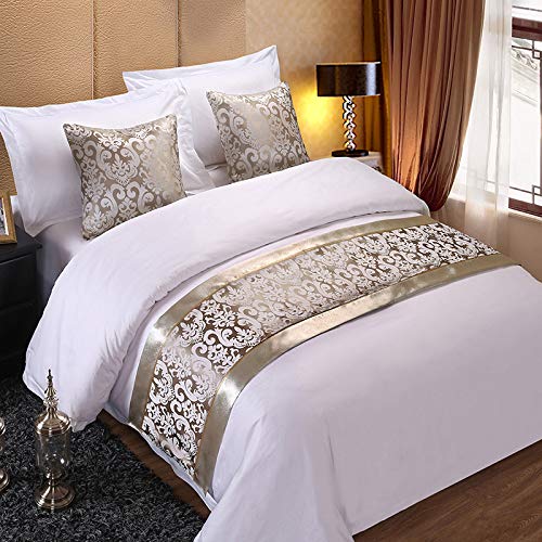 Luxury Bed Runner Set - Silver Floral Design Hotel Style Bed Scarf, Hug Pillowcase & 3-Piece Bedding Mat for Home Decor | Perfect for Master Bedroom, Guest Room & Airbnb Styling