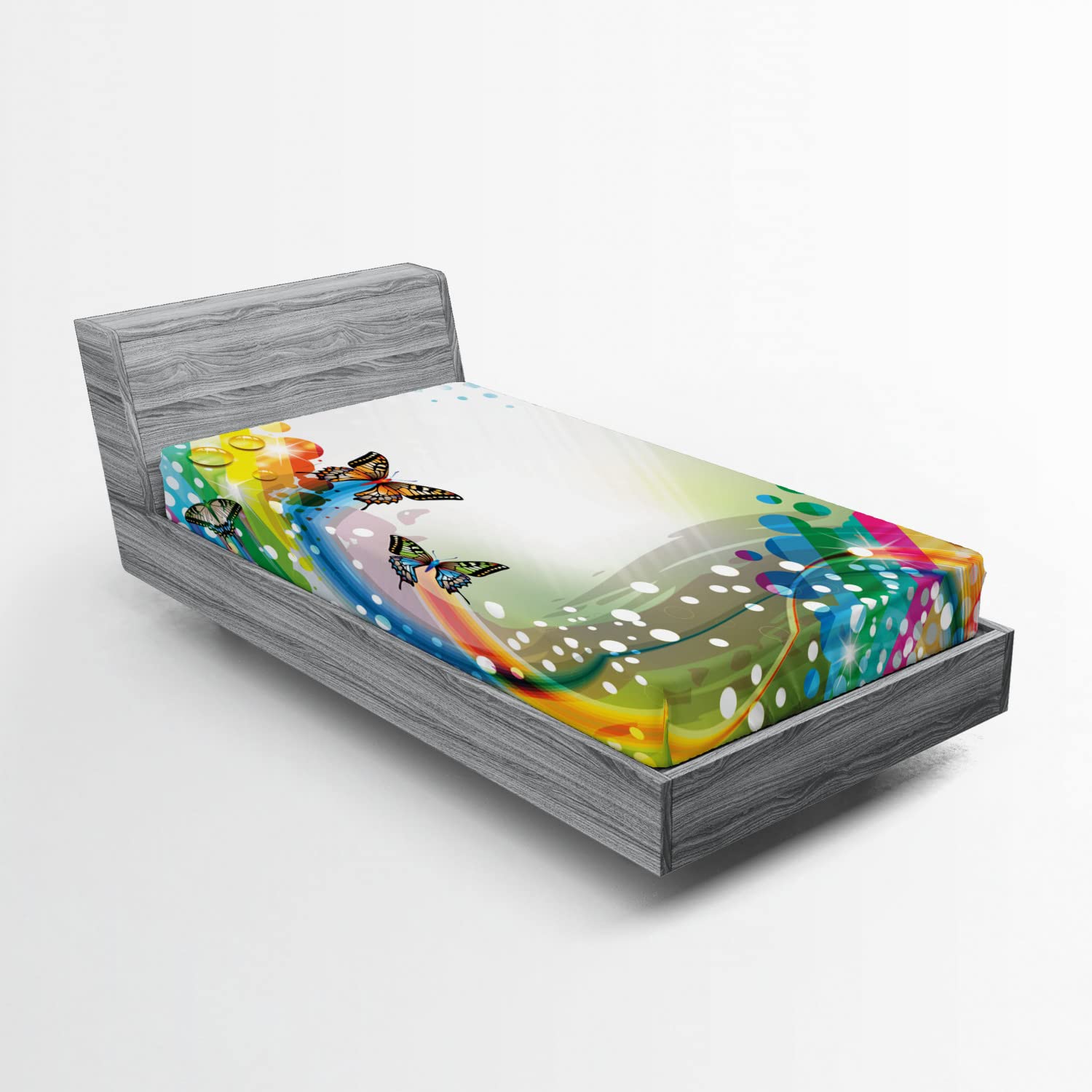 Ambesonne Trippy Flying Butterflies Fitted Sheet - Colorful Comet Bubbles Design, Deep Pocket Elastic Twin XL Bed Cover for Comfort | Perfect for Kids Rooms, Dorm Decor & Bohemian Bedroom Style
