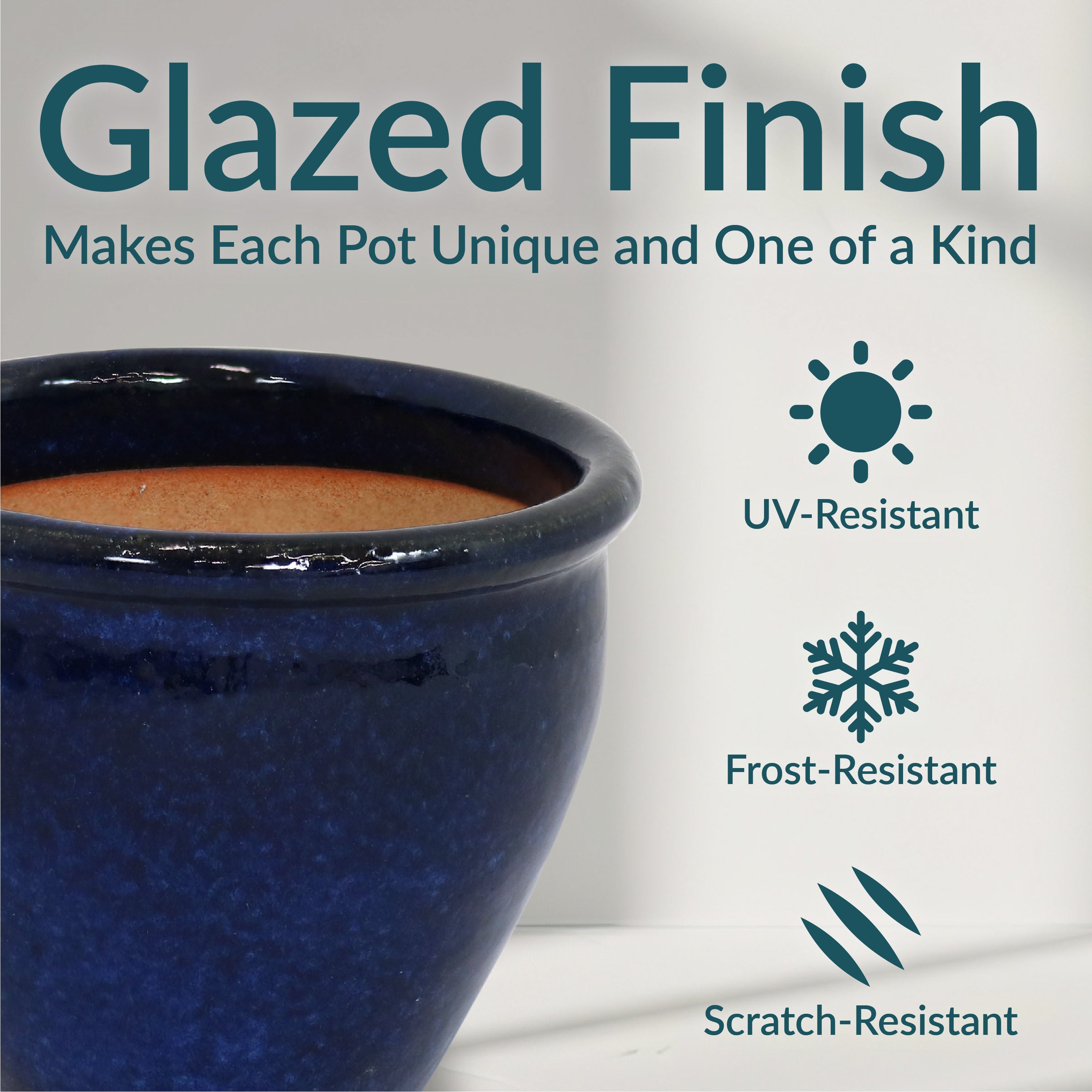 Sunnydaze Chalet Glazed Ceramic Plant Pots with Drainage Holes - Set of 2, Indoor Outdoor Garden Decor for Flowers, Succulents, Herbs - Perfect for Patio, Balcony, and Home Décor