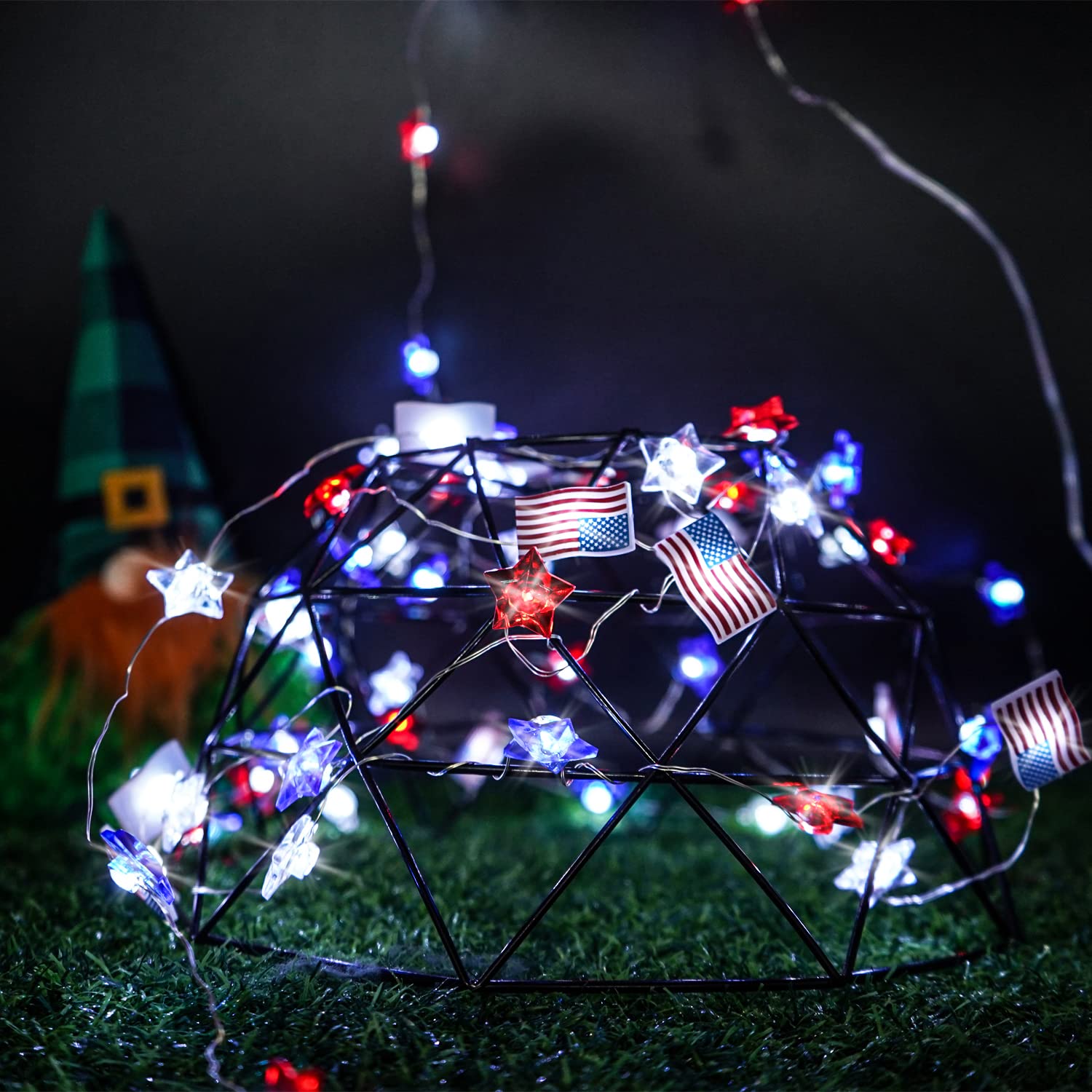 13FT 40LED Battery Operated Patriotic Lights with Remote & Timer - USA Flag Fairy String Lights for 4th of July Decorations, Independence Day, Memorial Day - Perfect for Indoor Home, Party, Backyard, and Holiday Celebrations