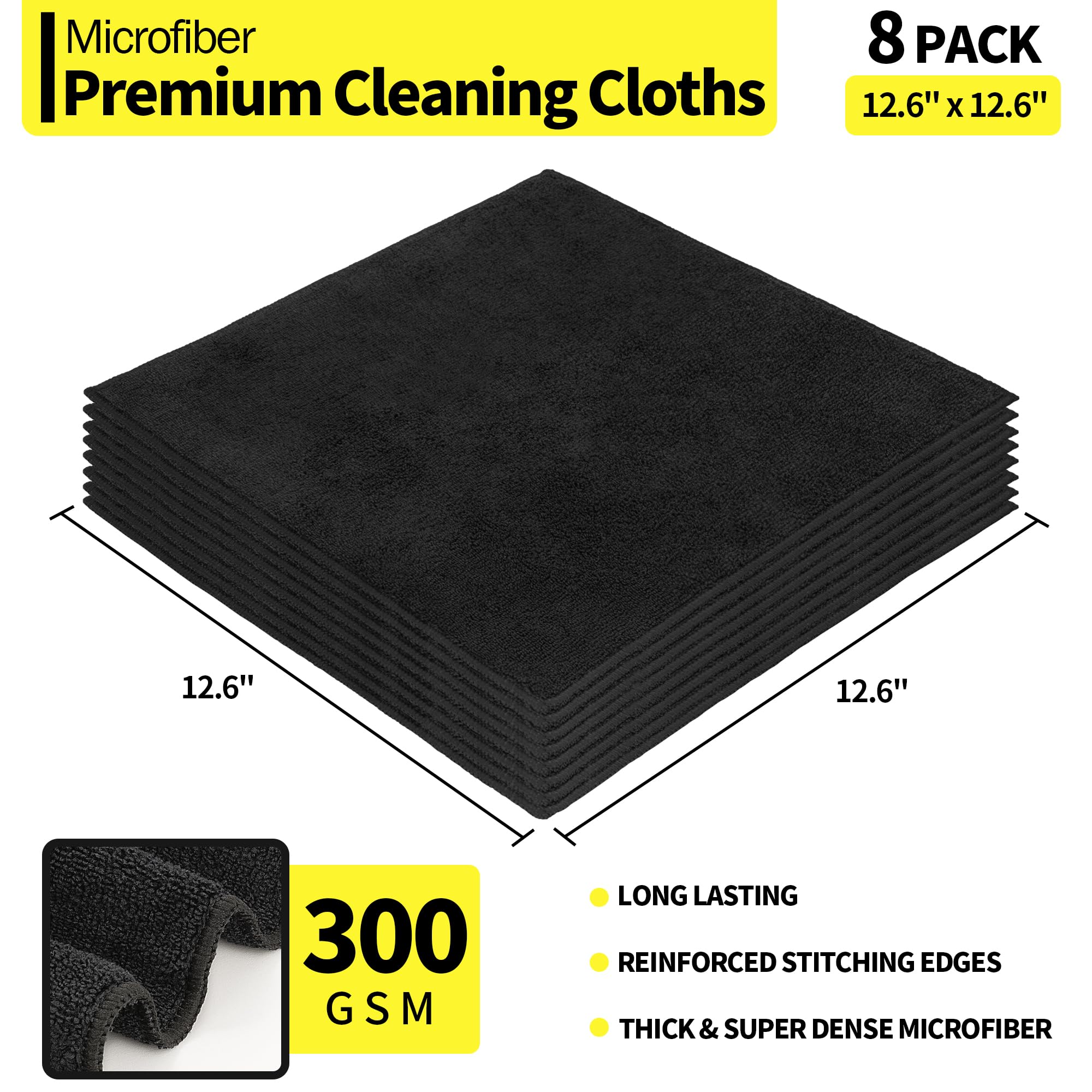HOMERHYME Premium Microfiber Cleaning Cloths 8 Pack - 12.6