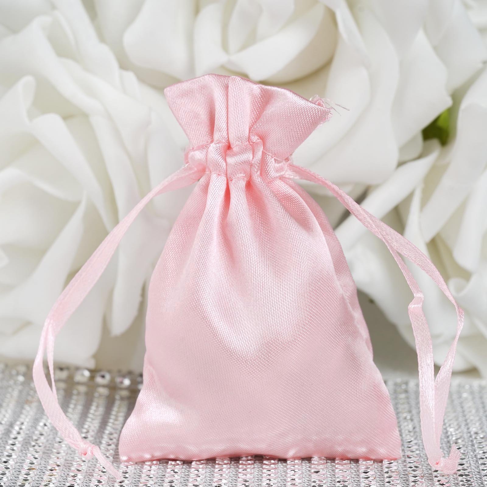 60 Pcs 3x4 Inch Blush Satin Drawstring Bags - Wedding Favors, Party Gifts, Jewelry Pouches, Candy Bags for Bridal Shower, Baby Shower, Birthday & Special Events