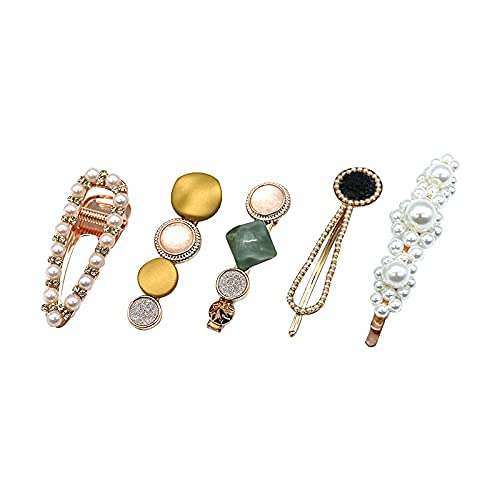 MODINITY 5Pcs Macaron Hair Clips with Pearls - Hair Accessories for Women & Girls - Party & Wedding
