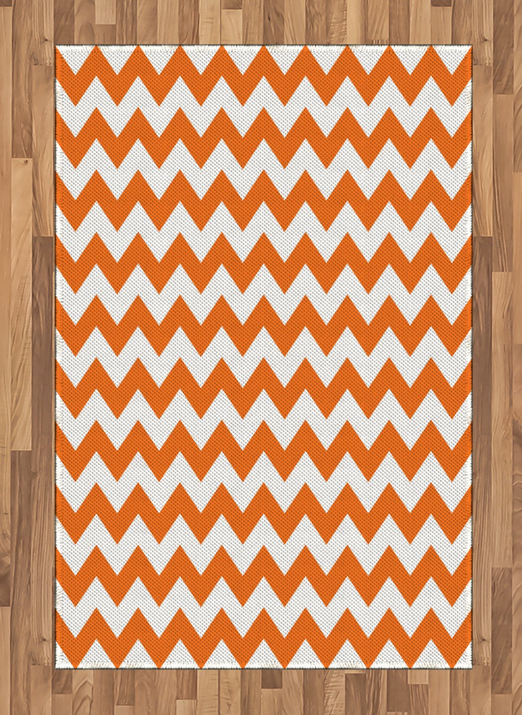 Ambesonne Chevron Halloween Pumpkin Area Rug - Traditional Autumn Holiday Decor, Flat Woven Accent Rug for Living Room, Bedroom & Dining Room - 4' x 5'7