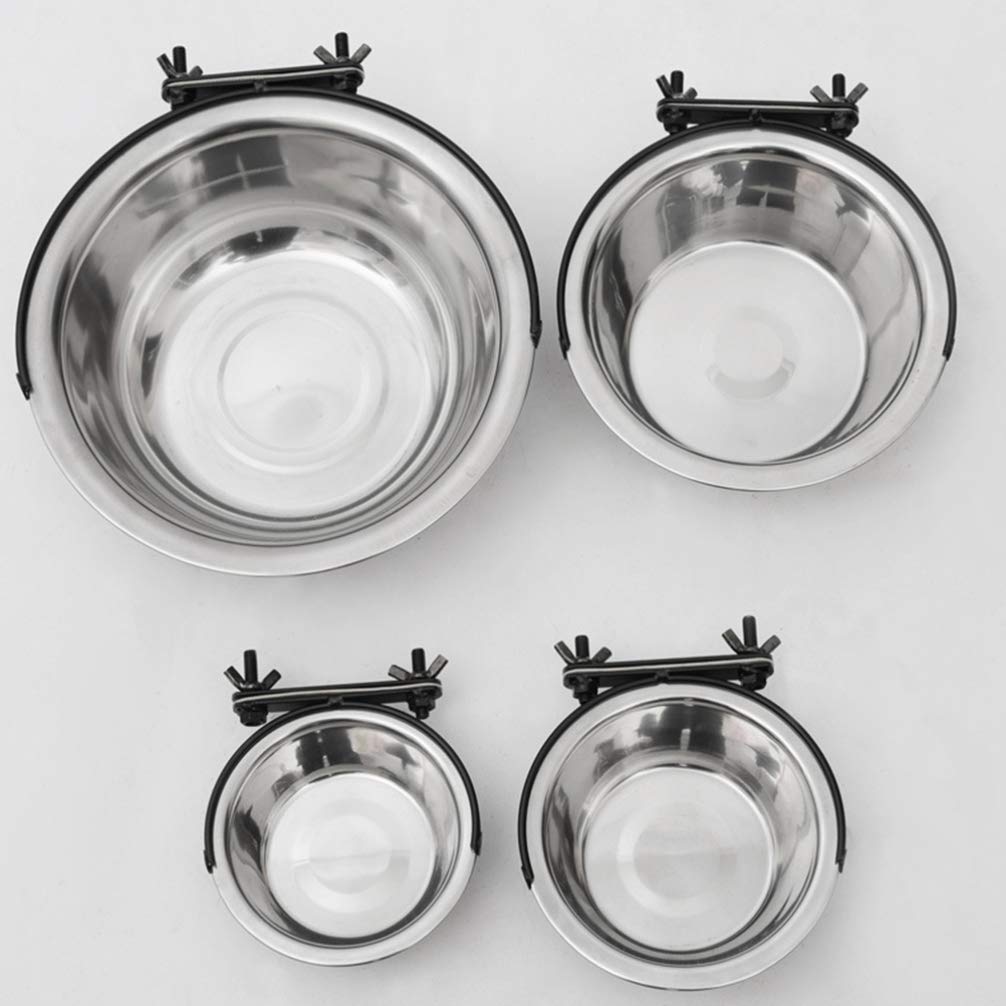 STOBOK Stainless Steel Hanging Pet Bowls - 600ml Large Feeder Dishes for Dogs, Cats, Birds & Parrots - Durable Cage Kennel Crate Food & Water Bowls (Silver) - Perfect for Travel, Camping & Home Use