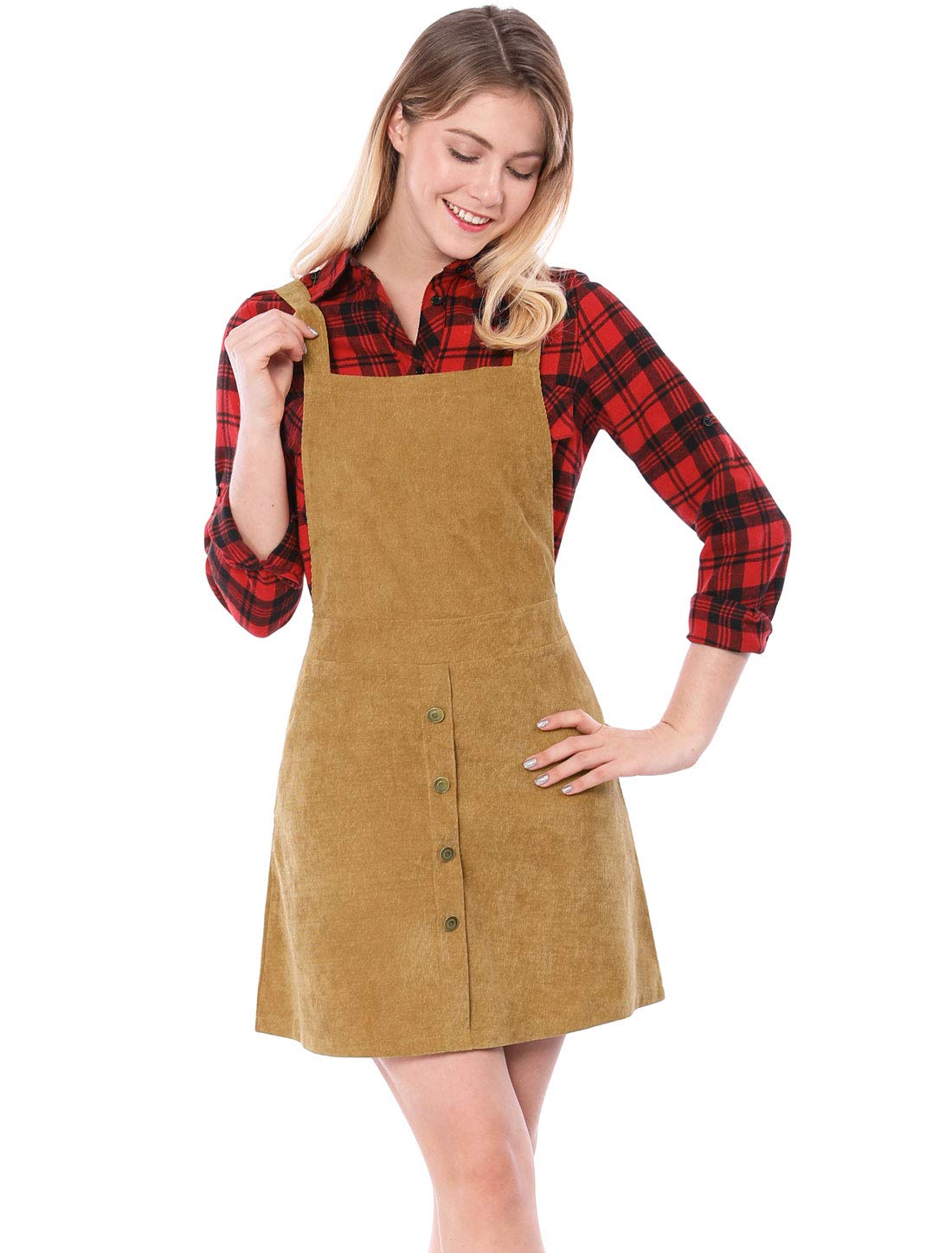 Allegra K Women's Corduroy Button Front A-Line Bib Overall Pinafore Dress - Casual Vintage Style Jumpsuit for Fall & Winter, Perfect for Daily Wear, Date Nights and Outdoor Activities