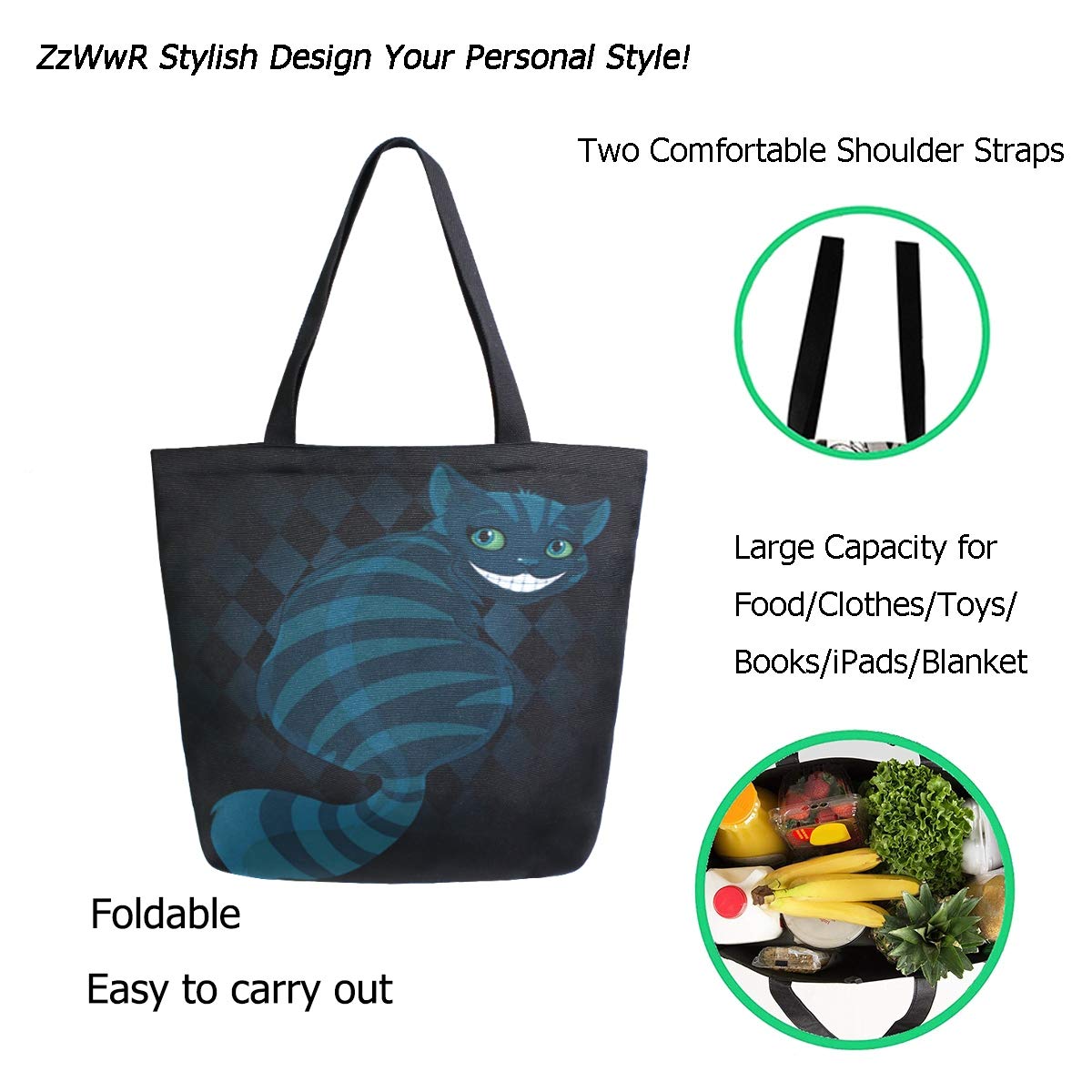 Stylish Large Tote Bag for Women - Cute Pattern Oversized Shoulder Bag - Perfect for Beach, Travel, Gym, Grocery Shopping & Daily Use
