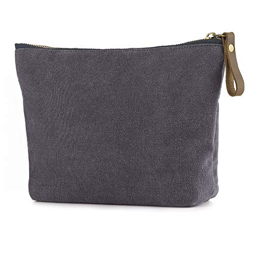 SMRITI Large Canvas Makeup Bag for Women - Waterproof Travel Cosmetic Organizer & Toiletry Pouch (Light Grey) | Perfect for Travel, Gym, and Daily Essentials Storage