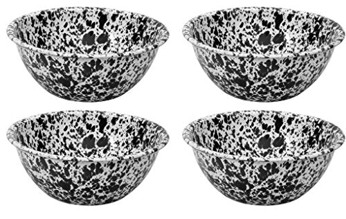 Premium Crow Canyon Enamelware Serving Bowl Set - 2 Quart Black Marble Design (Set of 4) - Perfect for Dinner Parties, Family Gatherings & Holiday Entertaining