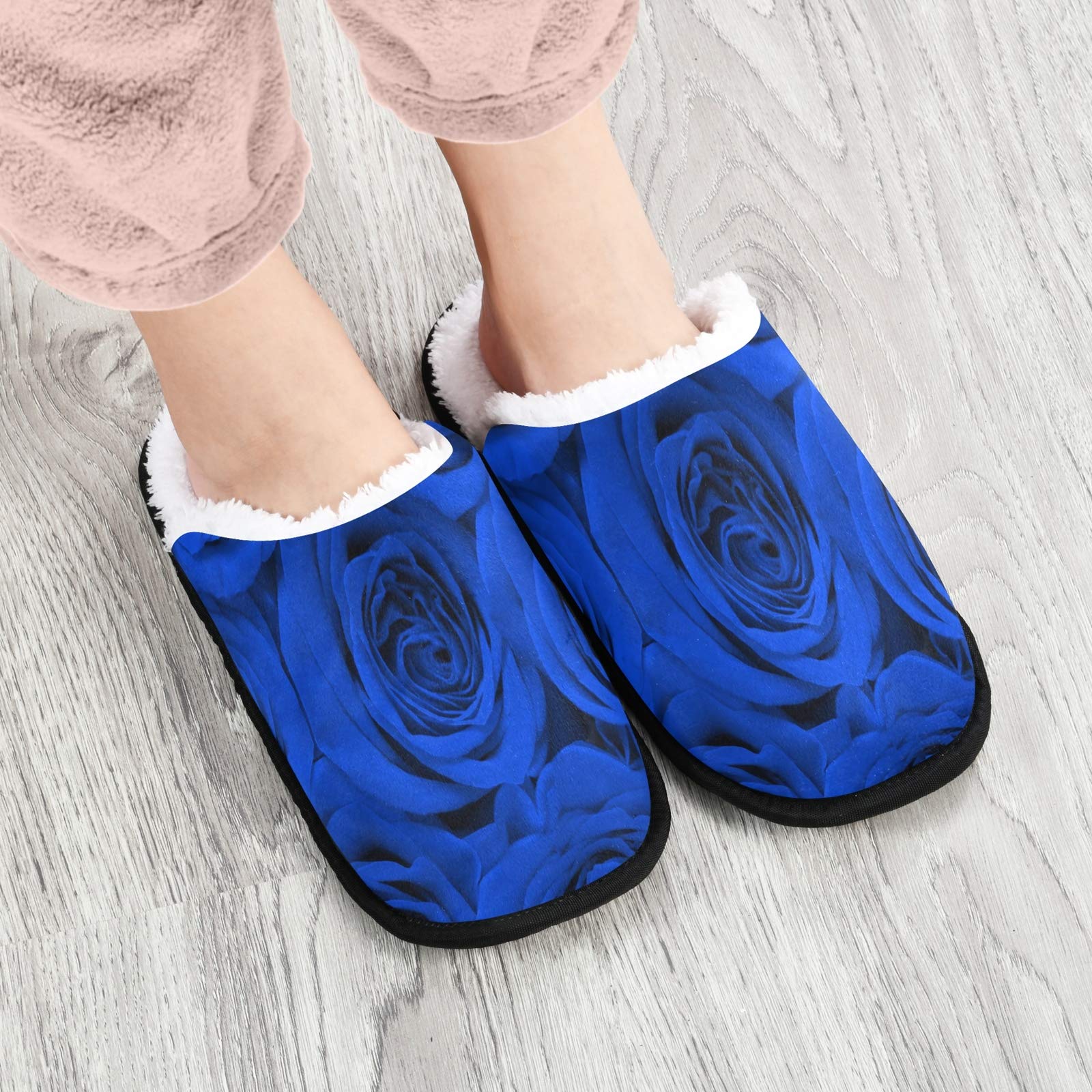 ALAZA Rose Flower Blue Non-Slip House Slippers for Men & Women - Comfortable Indoor/Outdoor Home, Hotel, Spa, Bedroom & Travel Slippers for Relaxation & Cozy Wear