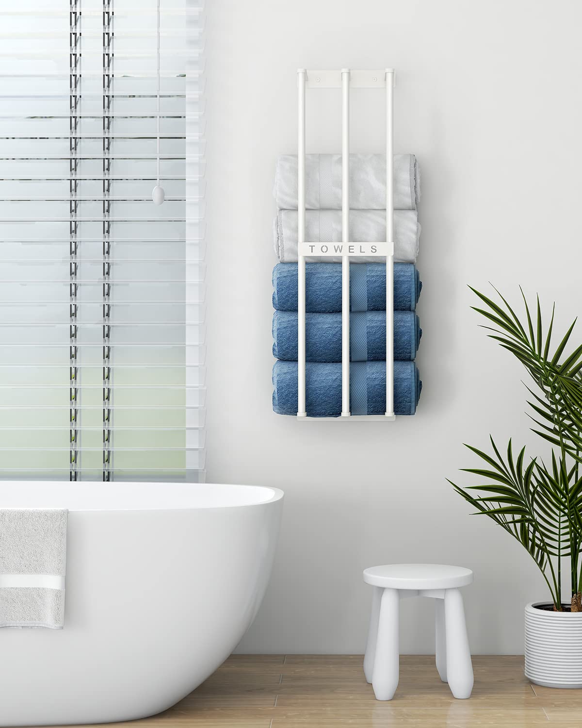 Bethom Wall Mounted Bathroom Towel Holder - Space Saving Towel Rack for Rolled Towels & Washcloths, White - Perfect for Small Bathrooms & Compact Spaces