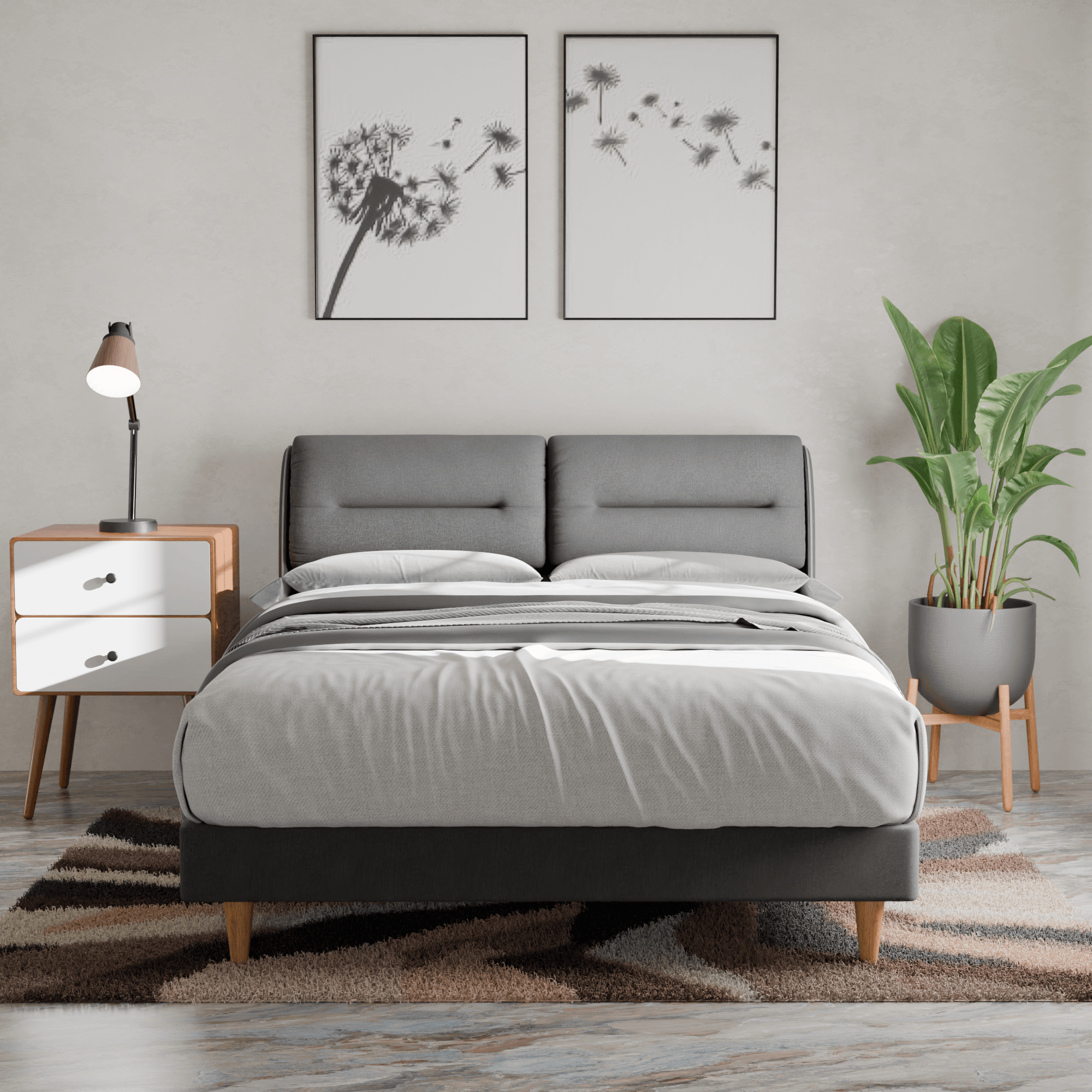 Hanubee Waterproof Fabric Bed Frame - Queen Size Platform Bed with Sturdy Metal Slats, Easy Assembly, No Box Spring Needed - Perfect for Bedrooms, Dorms, and Guest Rooms