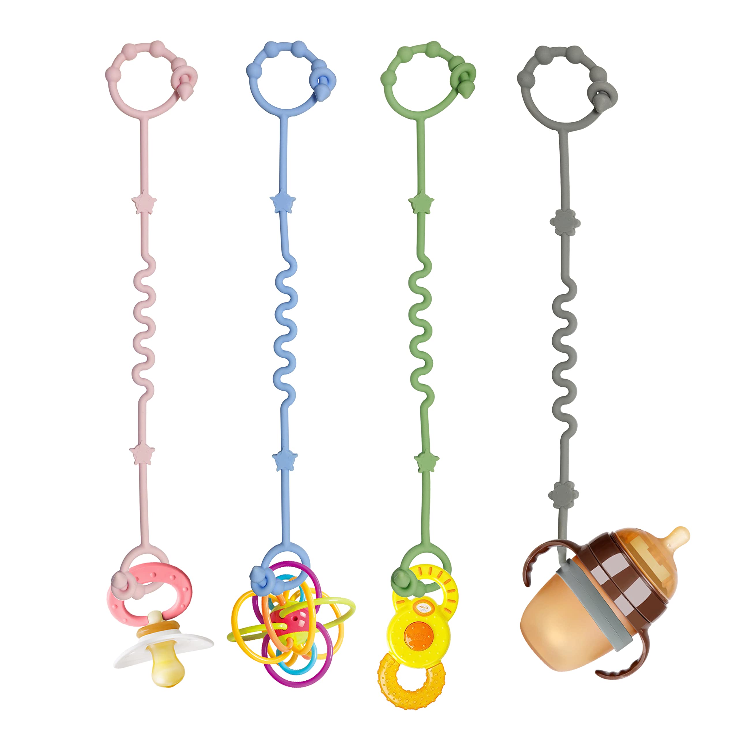 RTMOK Silicone Baby Toy Straps & Pacifier Clip Set - Secure Toys for Car Seat, High Chair, Stroller, Crib & Rocking Chair - BPA-Free Teether Accessories for Safe Playtime On-The-Go