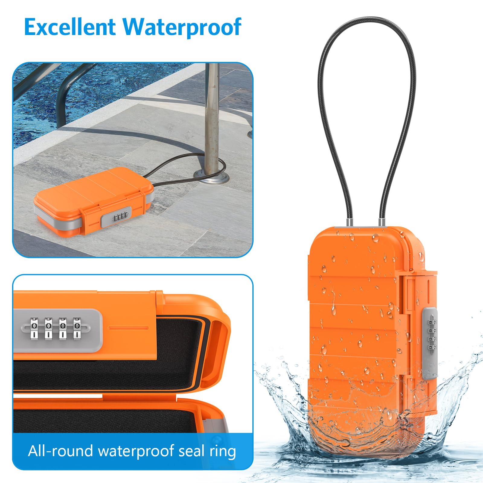AMIR Portable Combination Lock Box - Waterproof Anti-Theft Security Case with Code & Removable Chain | Mini Travel Safe for Dorm, Beach, Hotel, Gym & Camping | Secure Valuables Anywhere