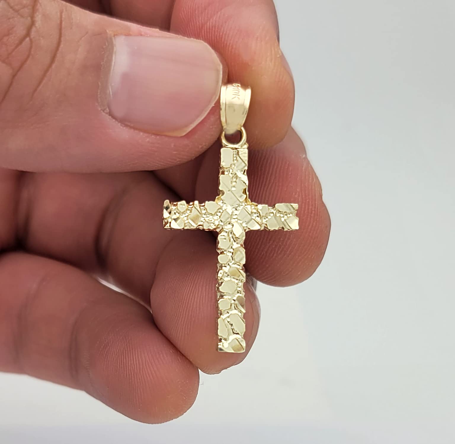 10K Yellow Gold Nugget Cross Pendant for Men & Women - Religious Jewelry Gift for Baptism, First Communion & Everyday Wear - Durable & Hypoallergenic Gold Plated Cross Necklace