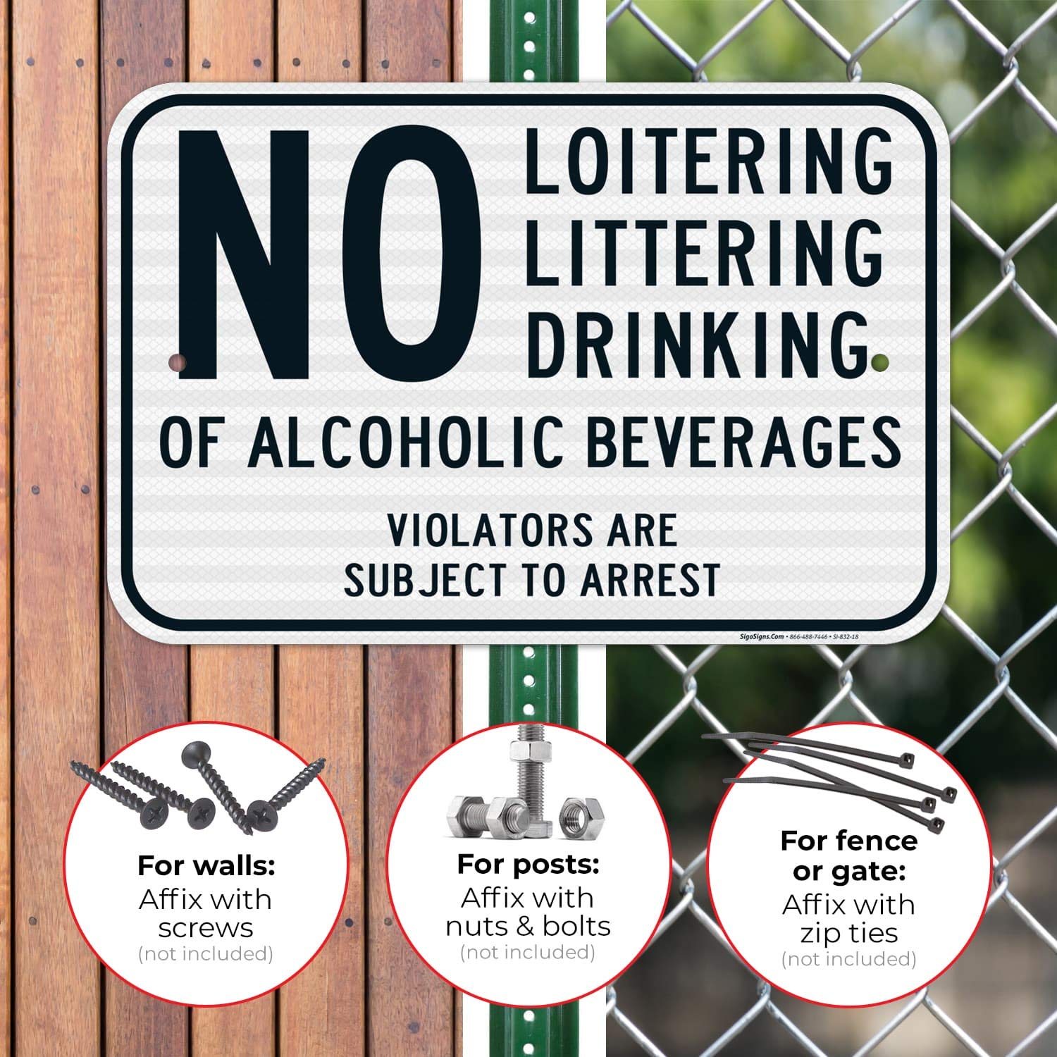 No Loitering No Littering No Drinking of Alcoholic Beverages Sign - 12x18 Inches, 3M EGP Reflective .063 Aluminum, Fade Resistant, Durable for Indoor & Outdoor Use - Easy Mounting, Made in USA - Perfect for Businesses, Parks, and Public Areas