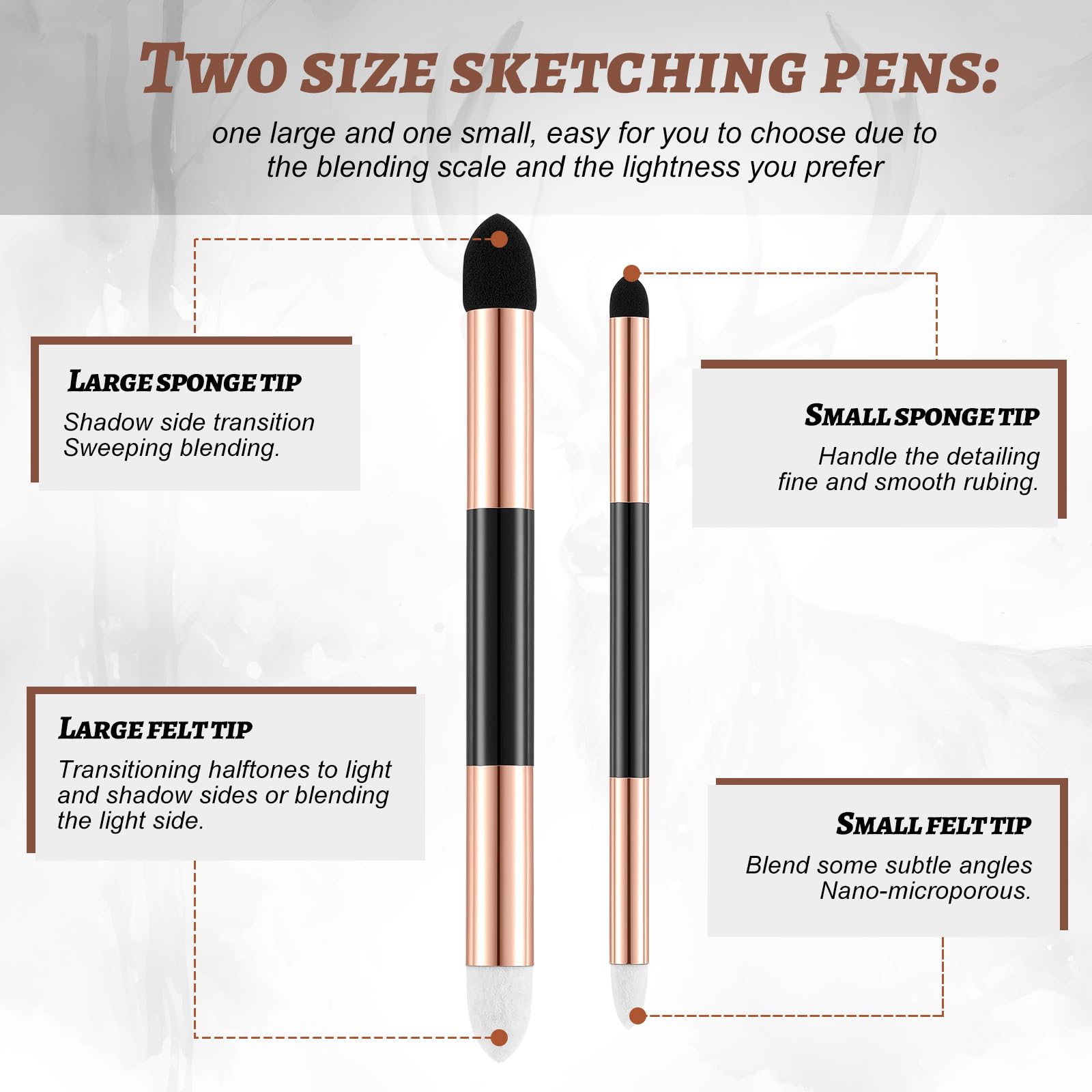 6-Piece Double Headed Blending Sponge Pen Set - Washable Reusable Sketch Blending Stump for Drawing, Highlighting & Shadow Detail - Perfect for Artists, Students & School Art Projects
