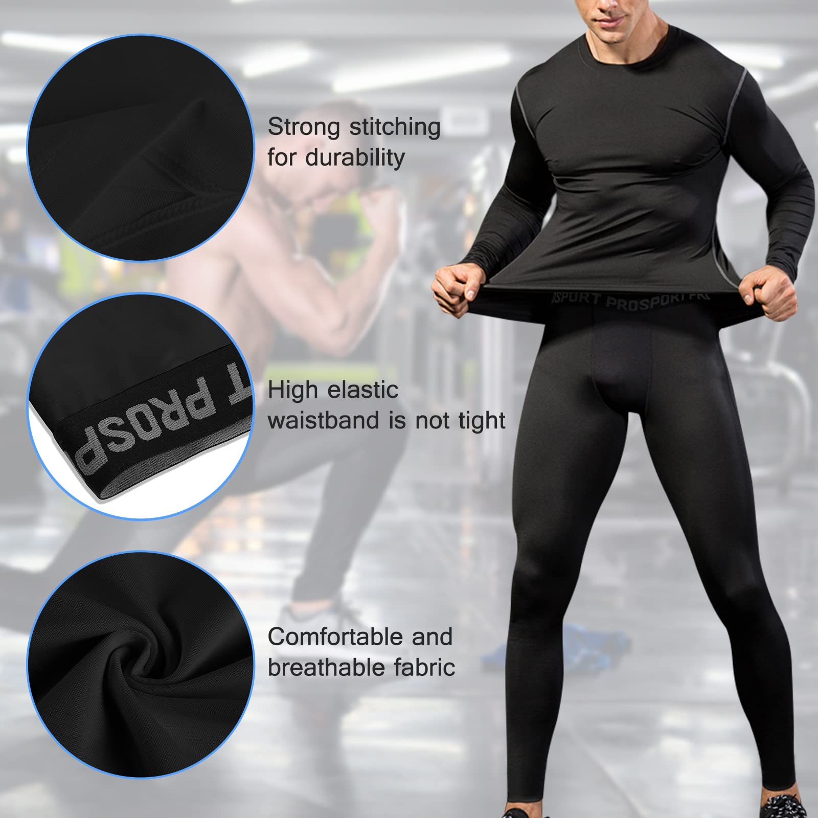 2 Pack Men's Compression Pants - Quick Dry Workout Leggings & Athletic Base Layer Shorts for Running, Gym, Cycling | Moisture-Wicking Sports Underwear for Skin Protection & Comfort